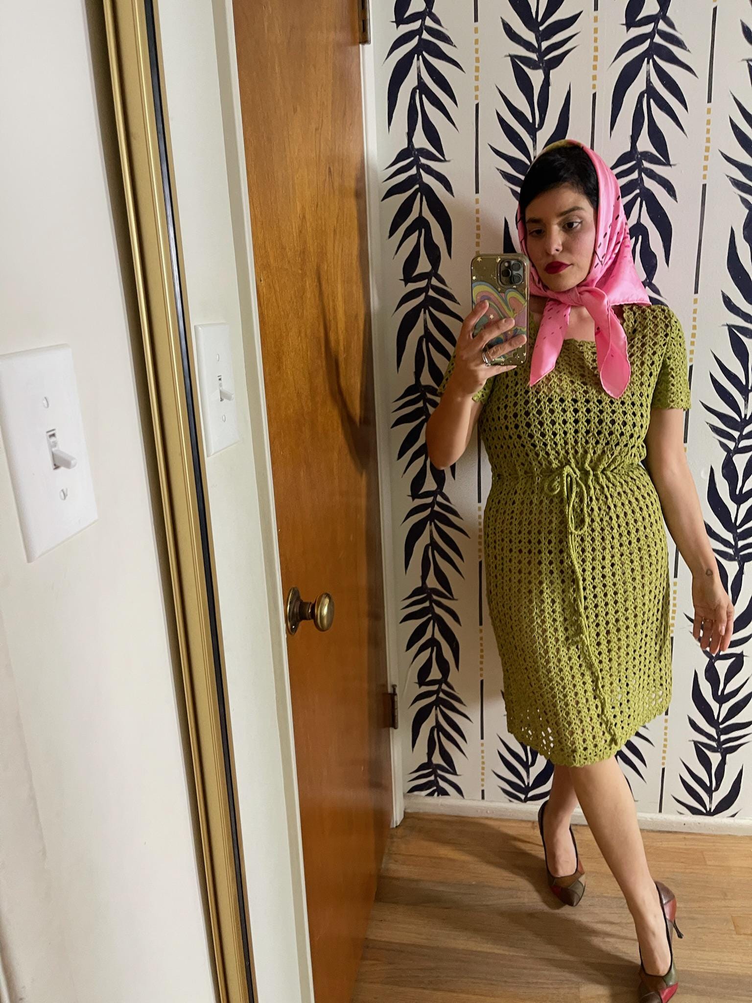 Vintage 60s Green Crocheted Dress - Best Fits Size XS-M