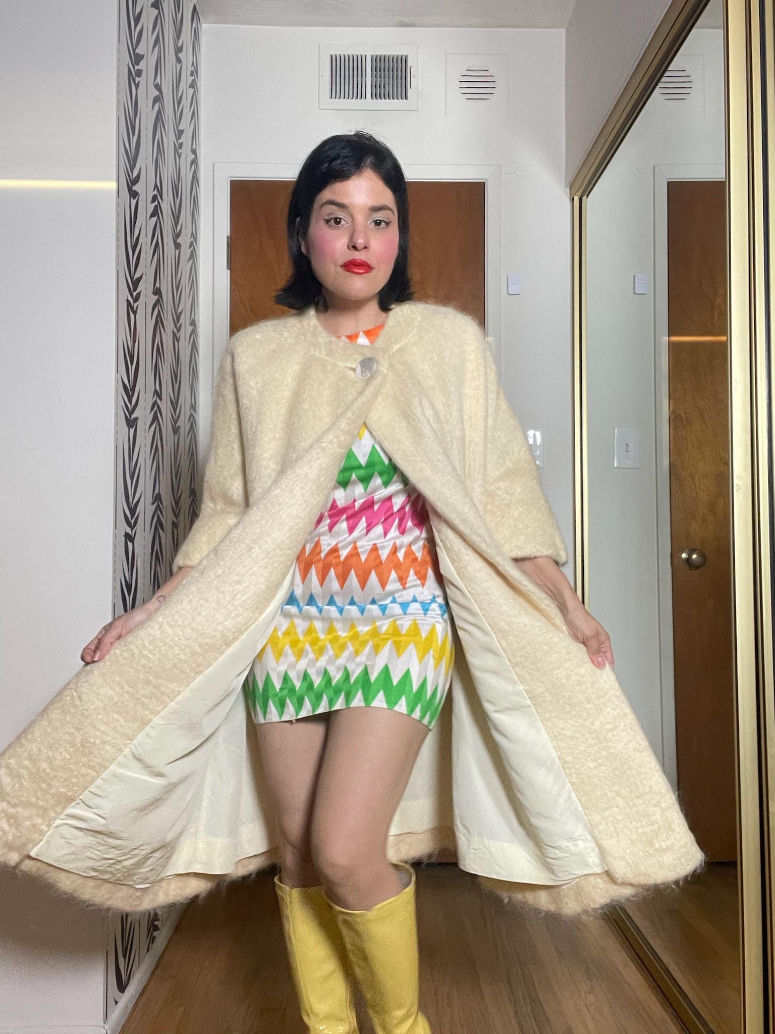 Vintage 60s "Adele California" Mohair Creme Colored Coat