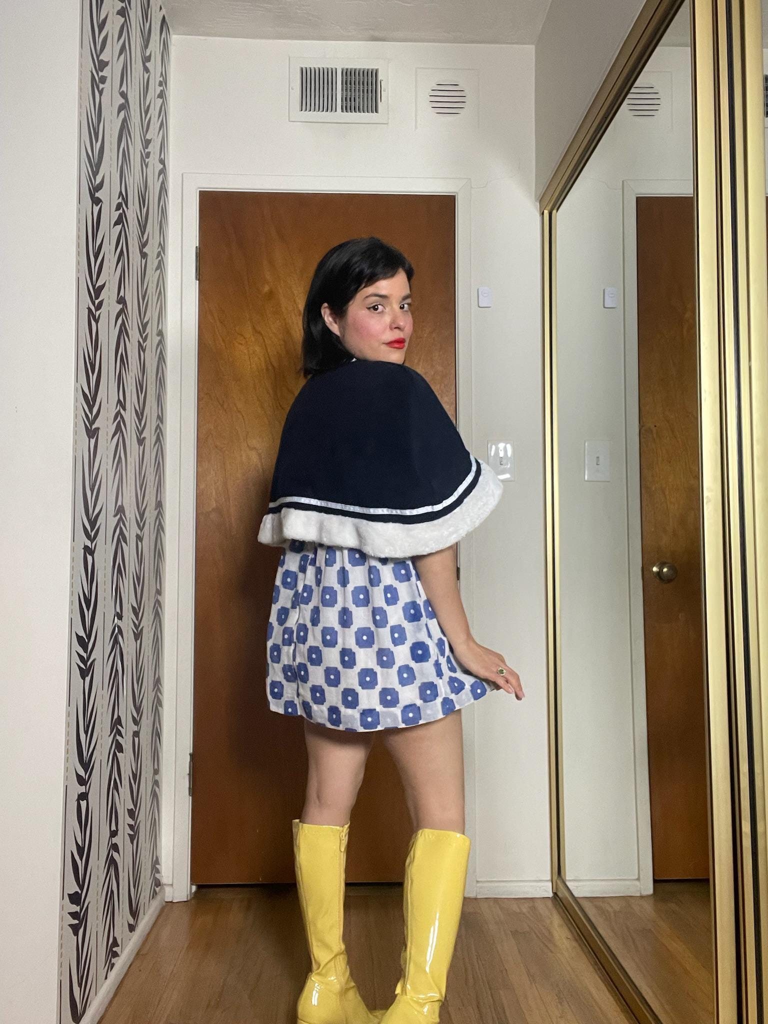 Vintage 80s 90s Navy Blue Fleece Cape