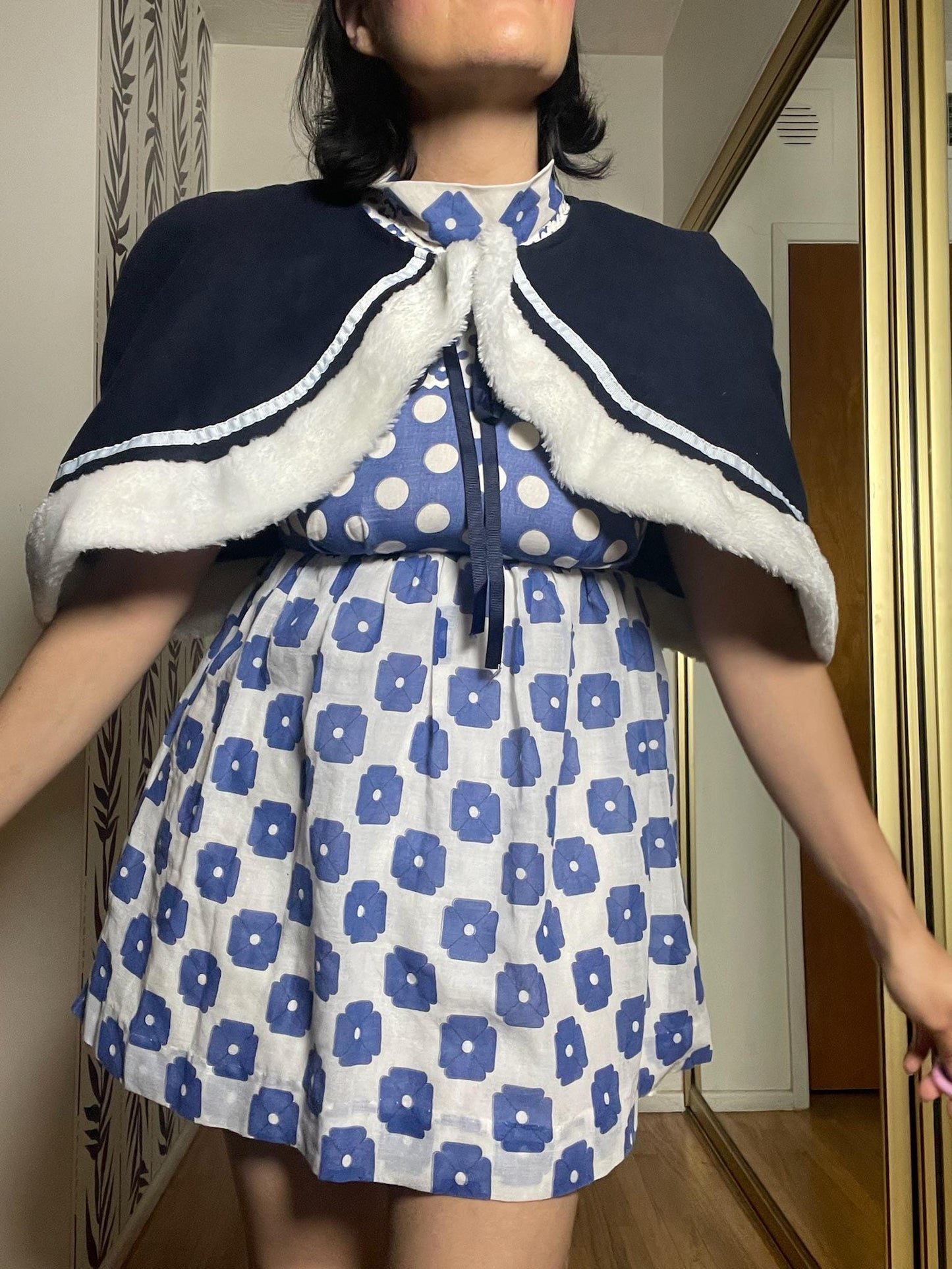 Vintage 80s 90s Navy Blue Fleece Cape