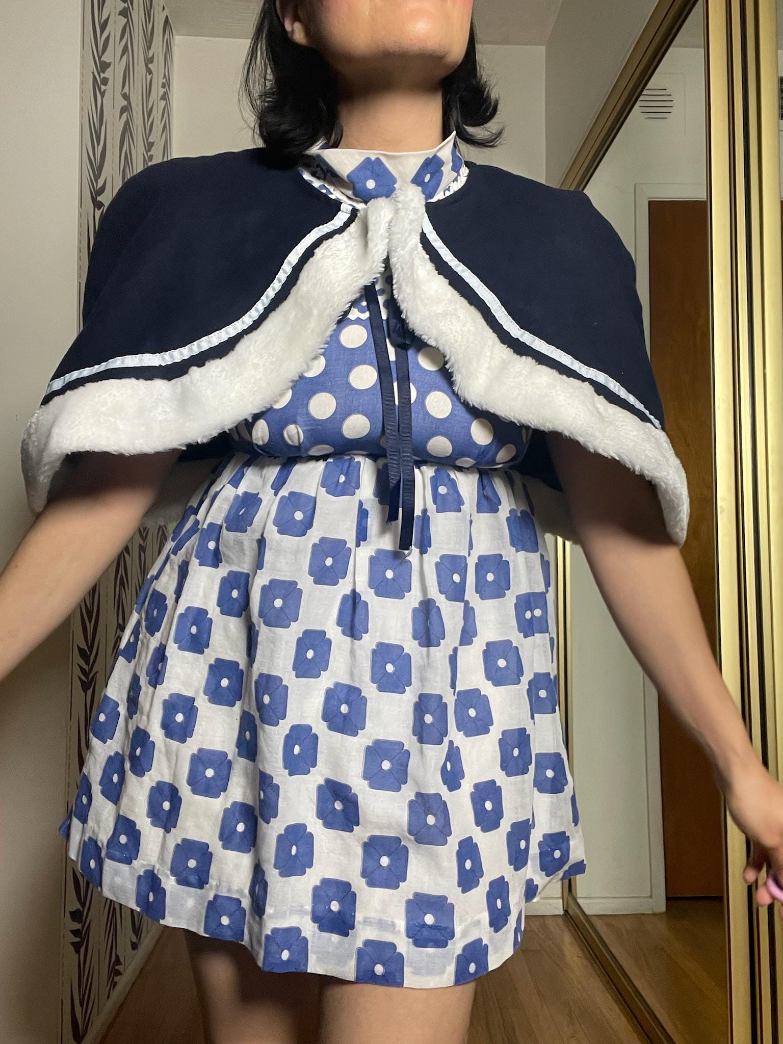 Vintage 80s 90s Navy Blue Fleece Cape