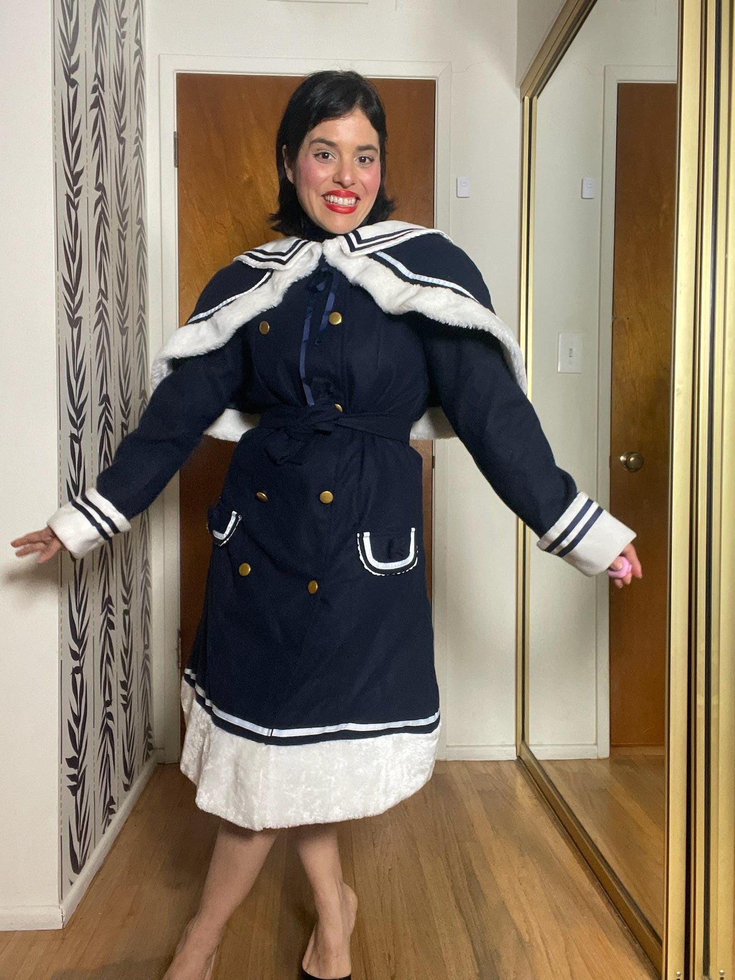 Vintage 80s 90s Navy Blue Fleece Cape