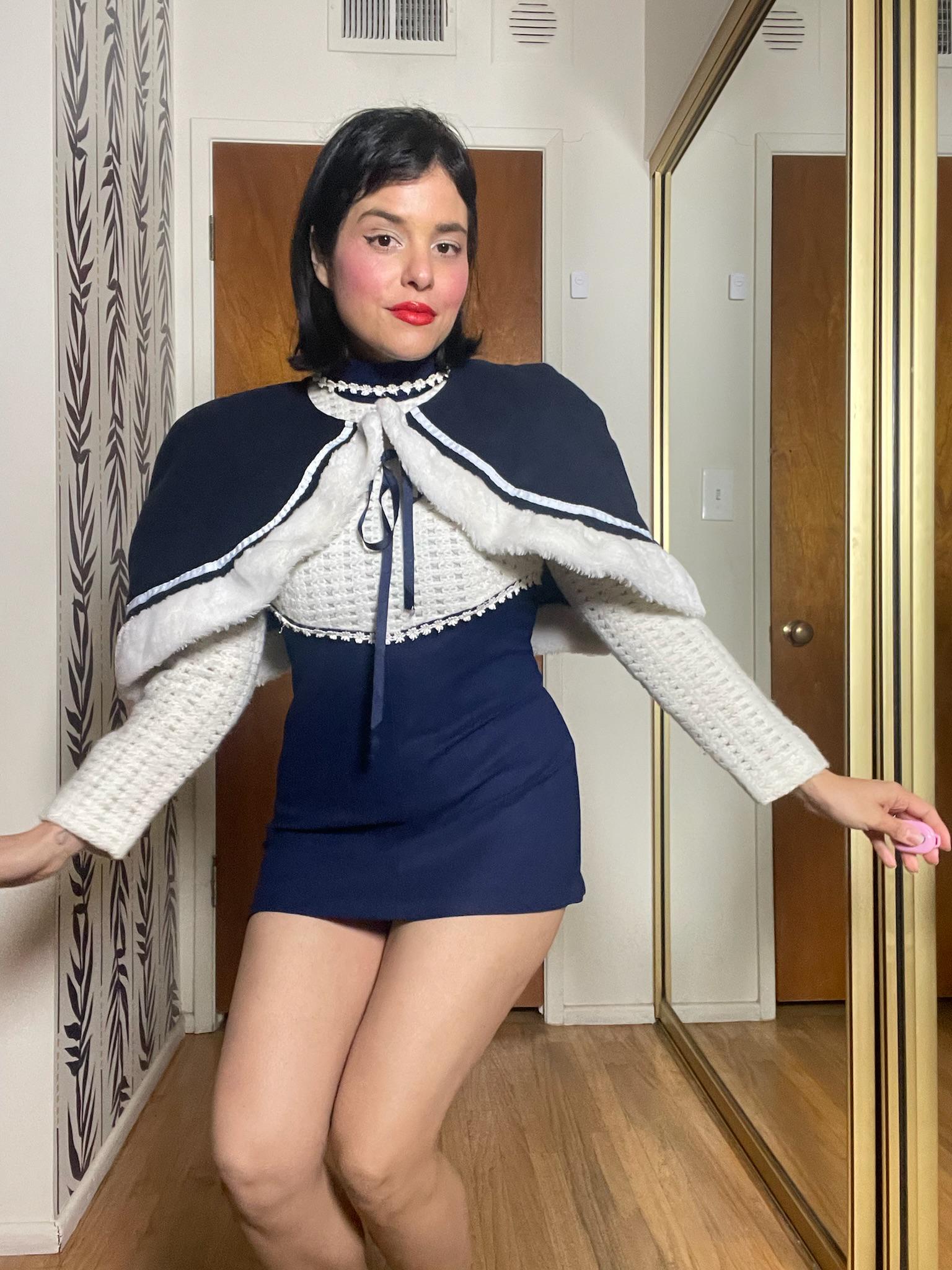 Vintage 80s 90s Navy Blue Fleece Cape