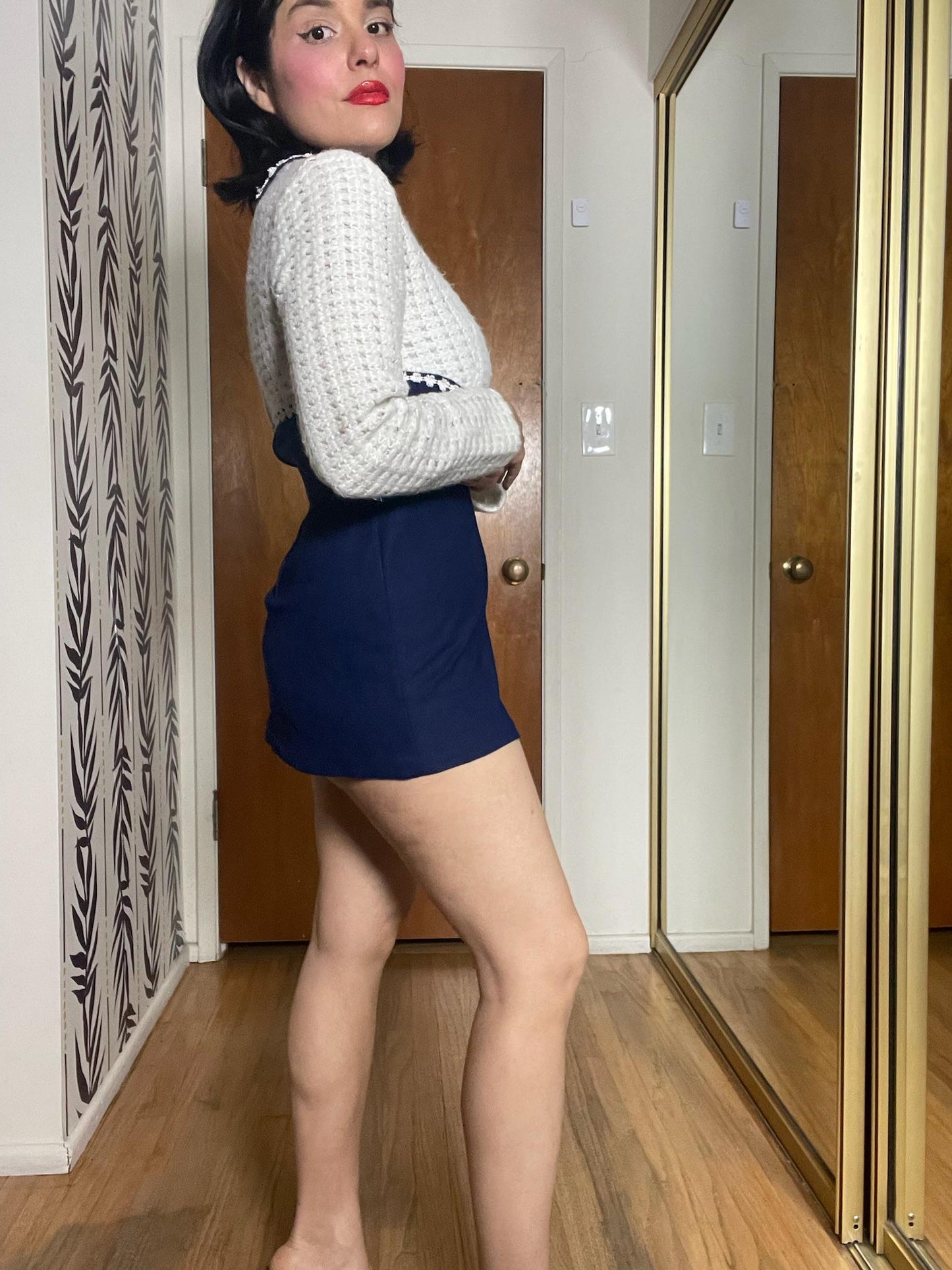 Vintage 60s White Navy Blue Tunic Dress - Best Fit Size XS-S