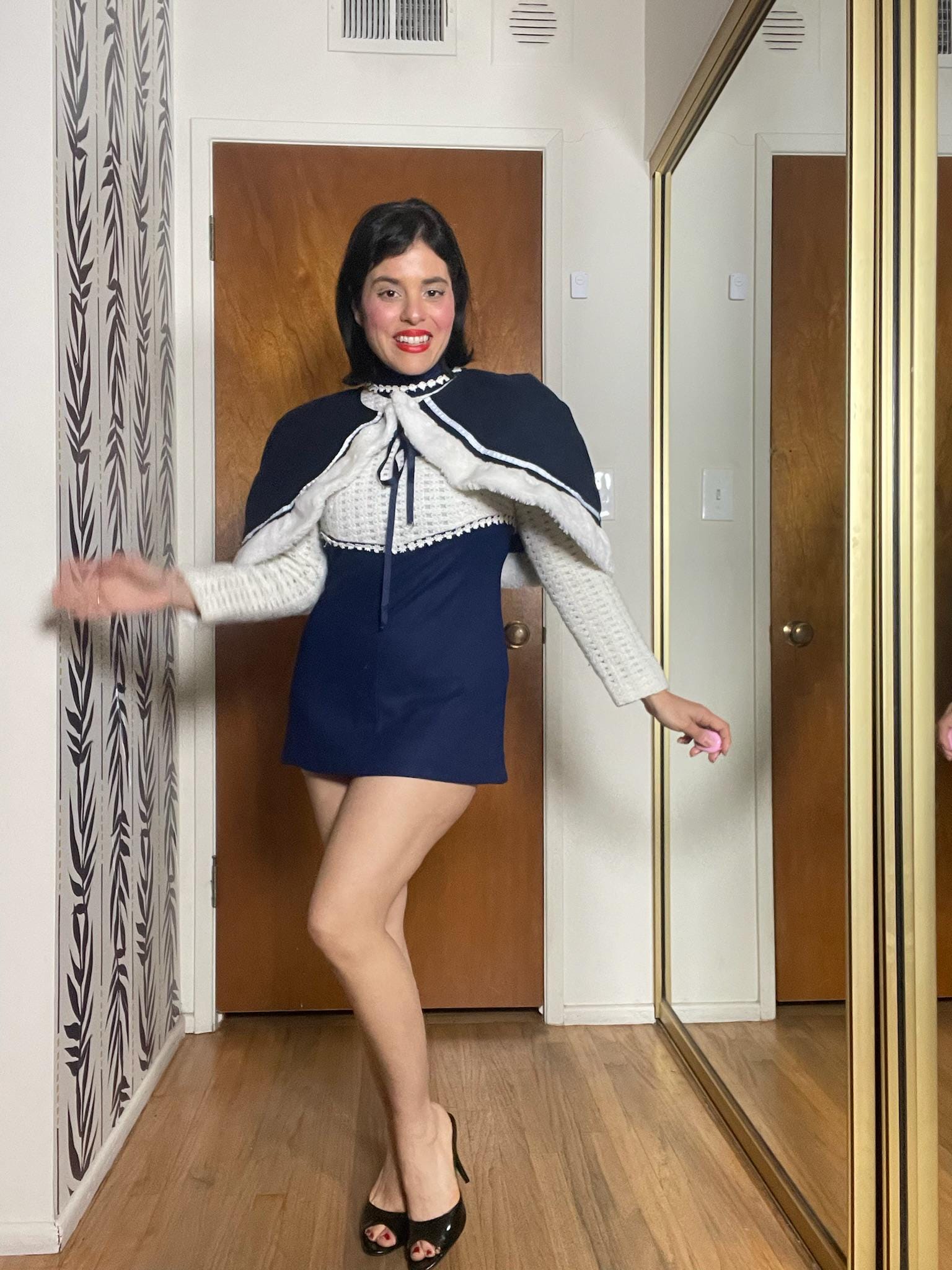 Vintage 60s White Navy Blue Tunic Dress - Best Fit Size XS-S