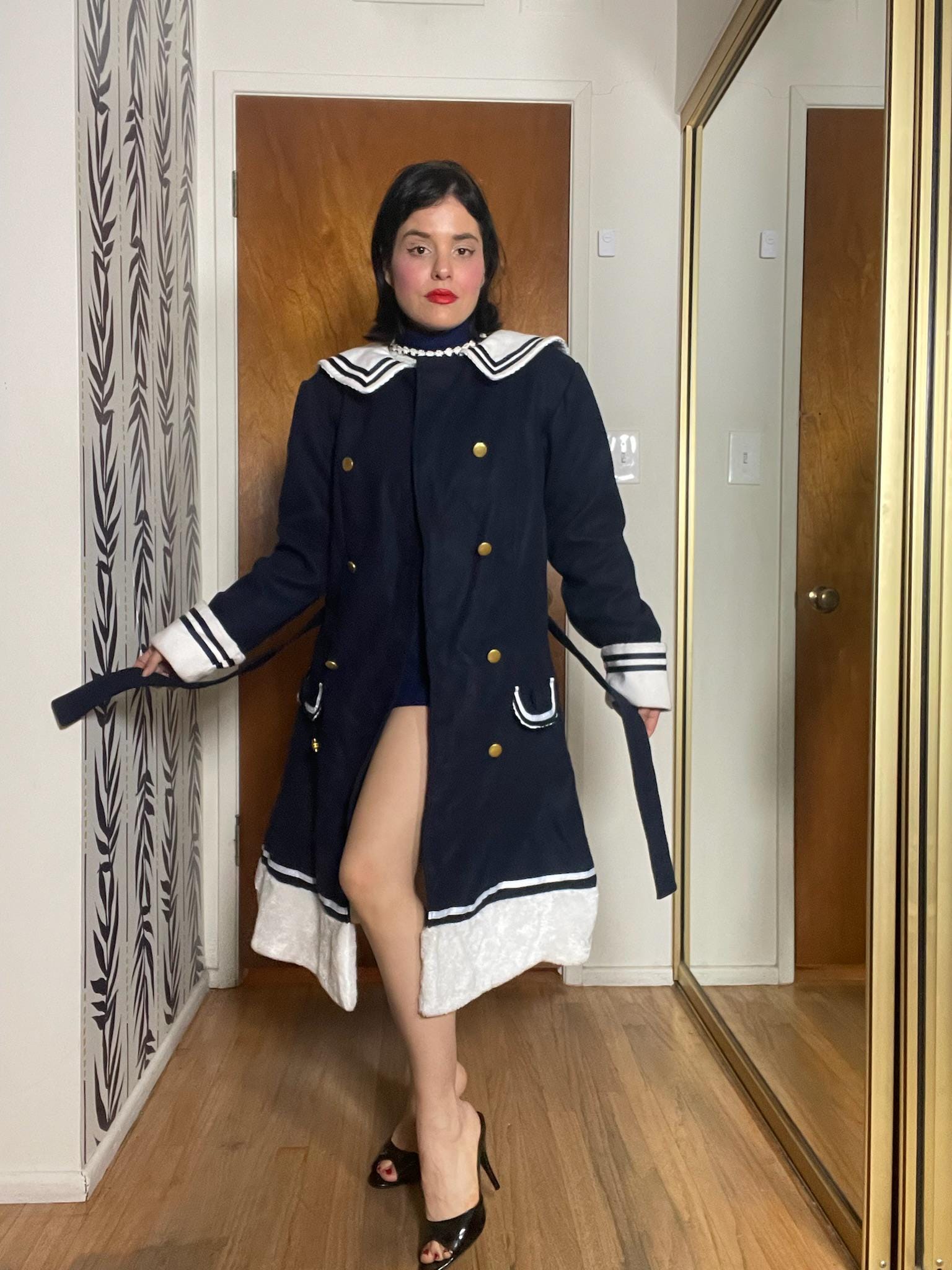 Vintage 80s 90s Navy Blue Fleece Coat - Best Fits Size S-M, Possibly L