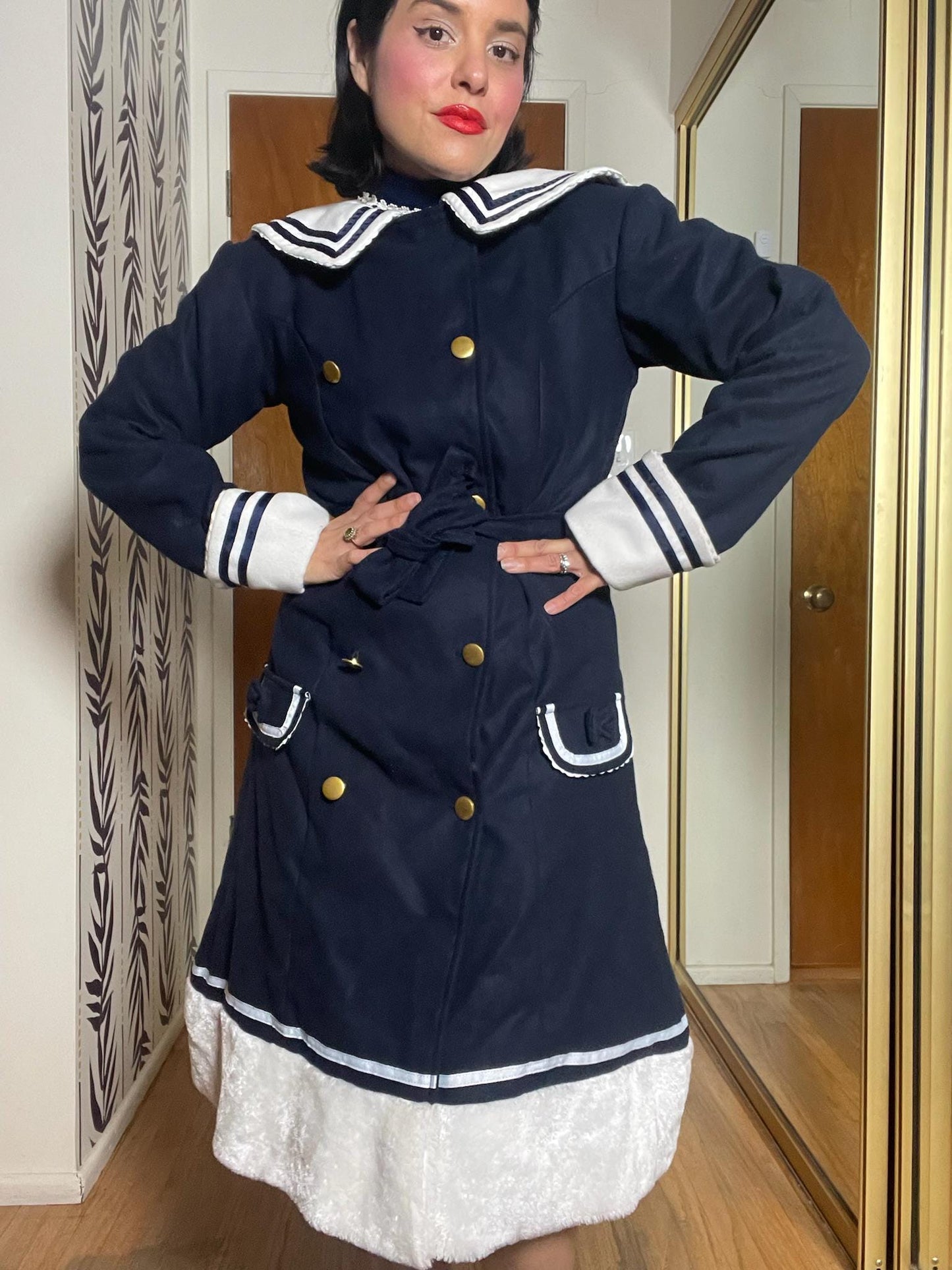 Vintage 80s 90s Navy Blue Fleece Coat - Best Fits Size S-M, Possibly L