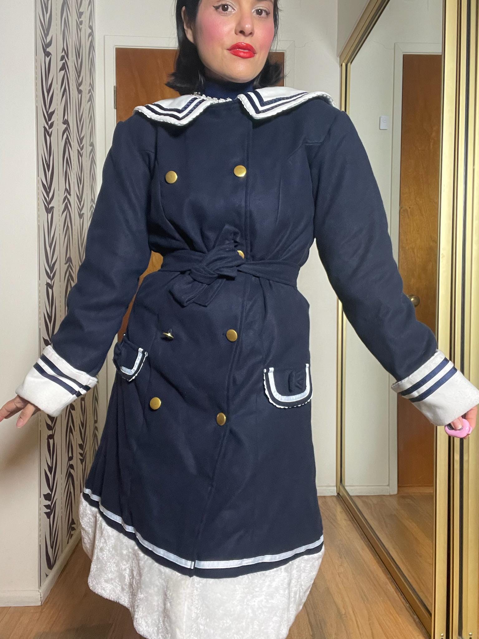 Vintage 80s 90s Navy Blue Fleece Coat - Best Fits Size S-M, Possibly L