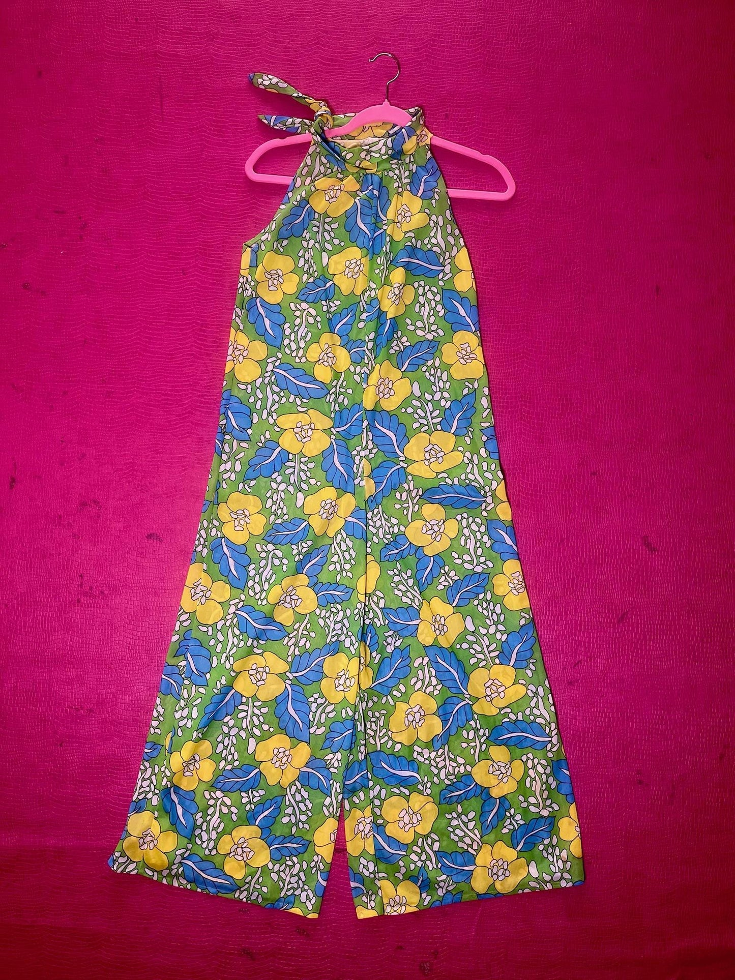 Vintage 60s 70s Nylon Flower Print Jumpsuit - Best Fits Size XS-M