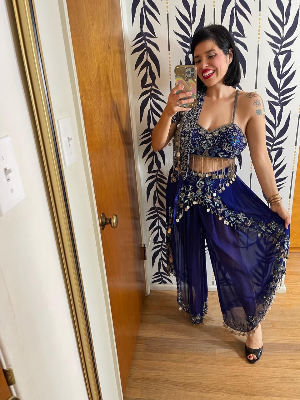 Vintage 60s 70s Blue Belly Dancer Outfit Set - Best Fits Size S-M, Possibly L