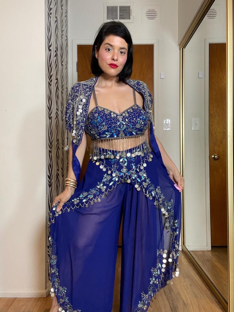 Vintage 60s 70s Blue Belly Dancer Outfit Set - Best Fits Size S-M, Possibly L