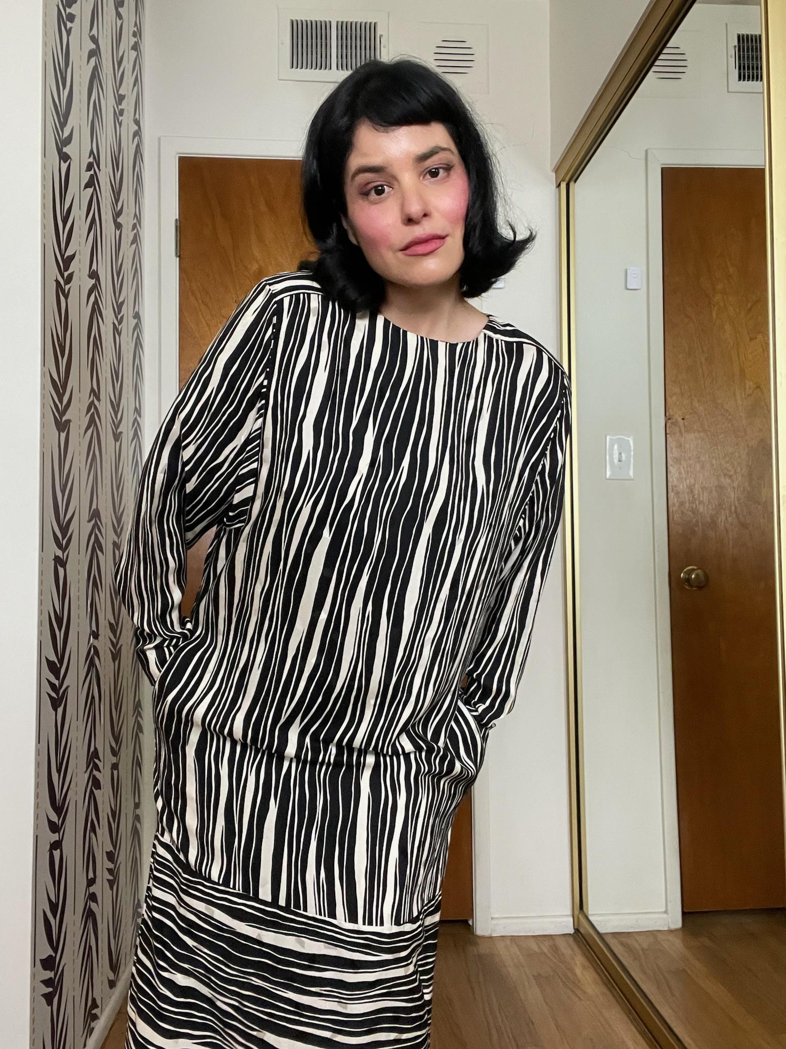 Vintage 80s Liz Claiborne Silk Striped Dress - Best Fits Size L-XL