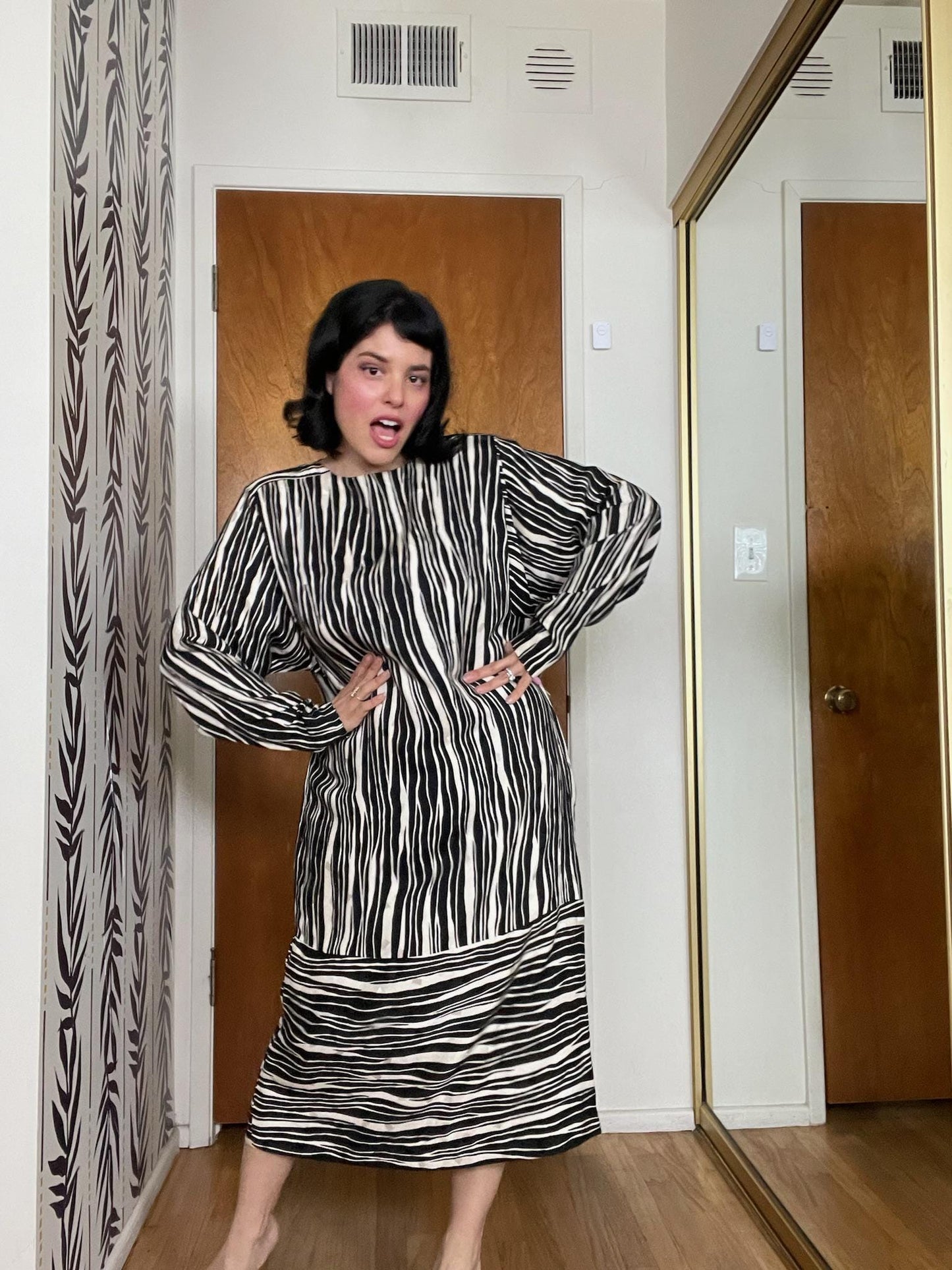 Vintage 80s Liz Claiborne Silk Striped Dress - Best Fits Size L-XL