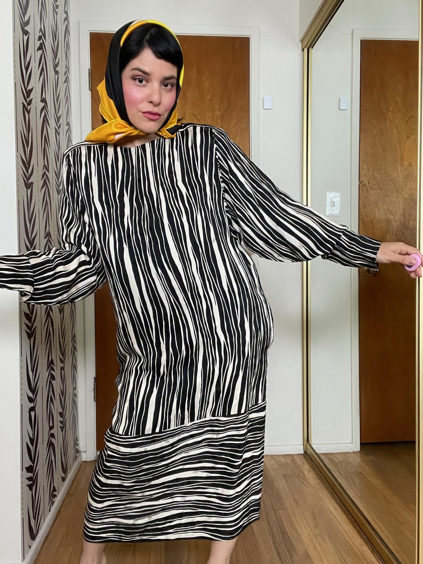 Vintage 80s Liz Claiborne Silk Striped Dress - Best Fits Size L-XL