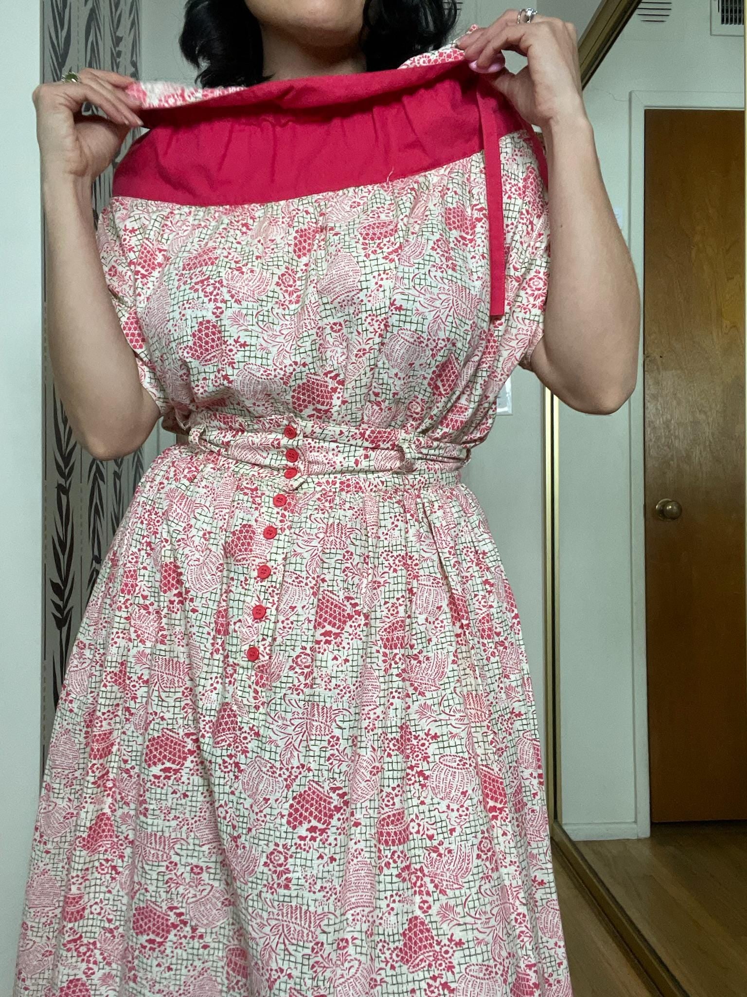 Vintage 50s 60s "Anastasia" Basket Print Skirt Set - Best Fits Size XS-S