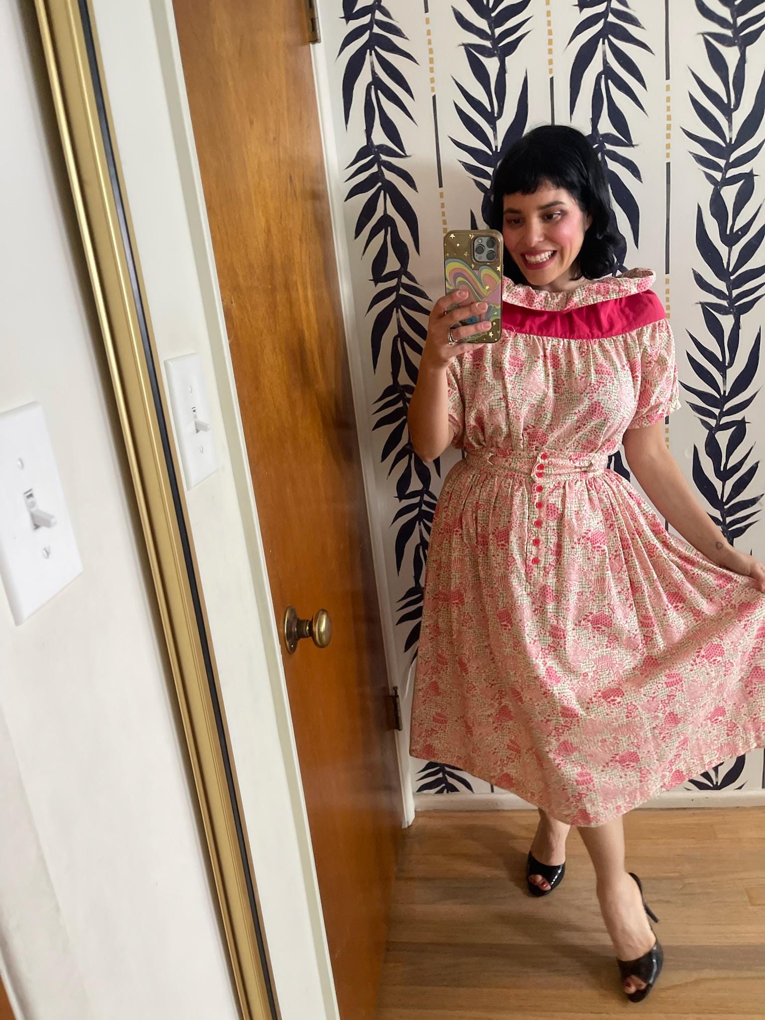 Vintage 50s 60s "Anastasia" Basket Print Skirt Set - Best Fits Size XS-S