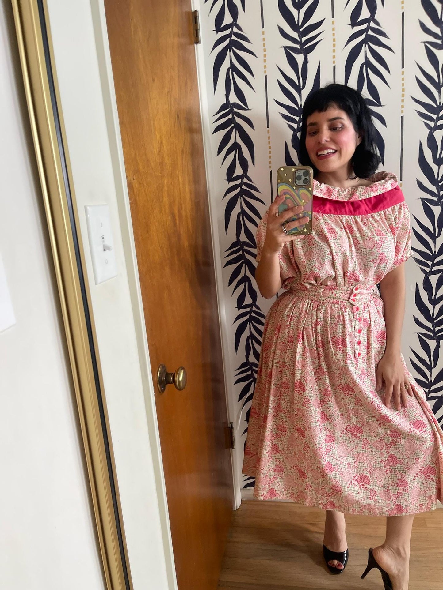 Vintage 50s 60s "Anastasia" Basket Print Skirt Set - Best Fits Size XS-S