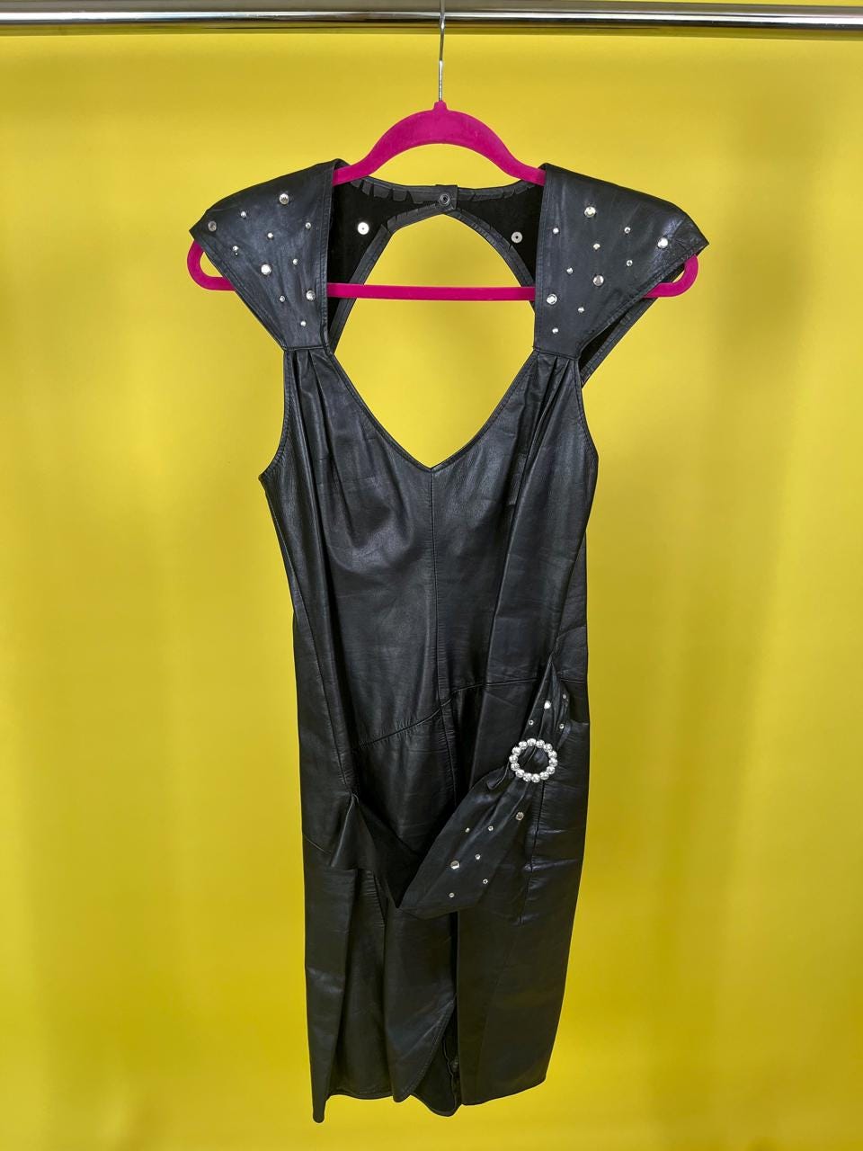 Vintage 90s "Climax" Black Leather Dress - Fits Size XS-S