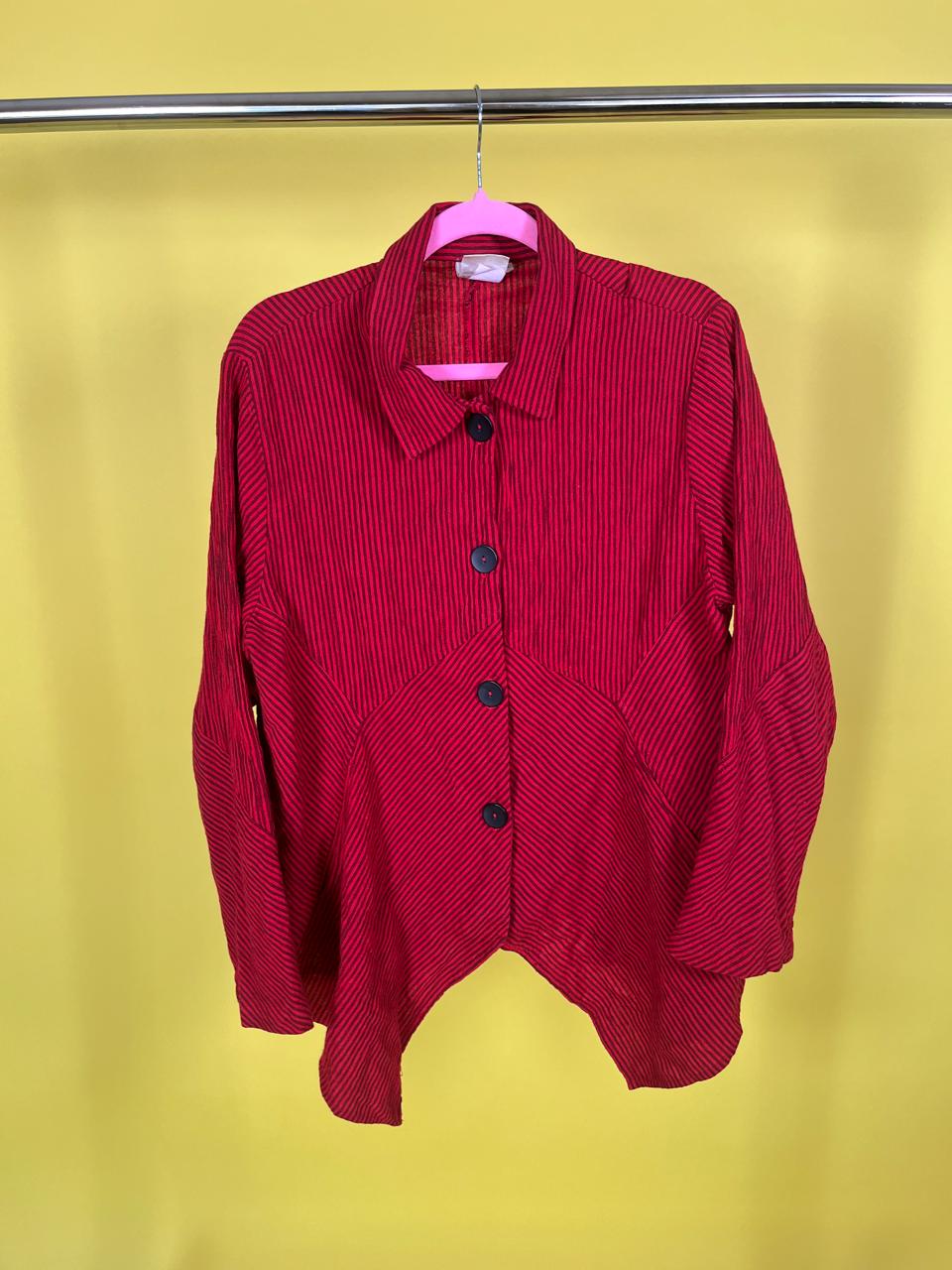 Vintage 80s Red Striped Scarf Blouse - Fits Most Sizes