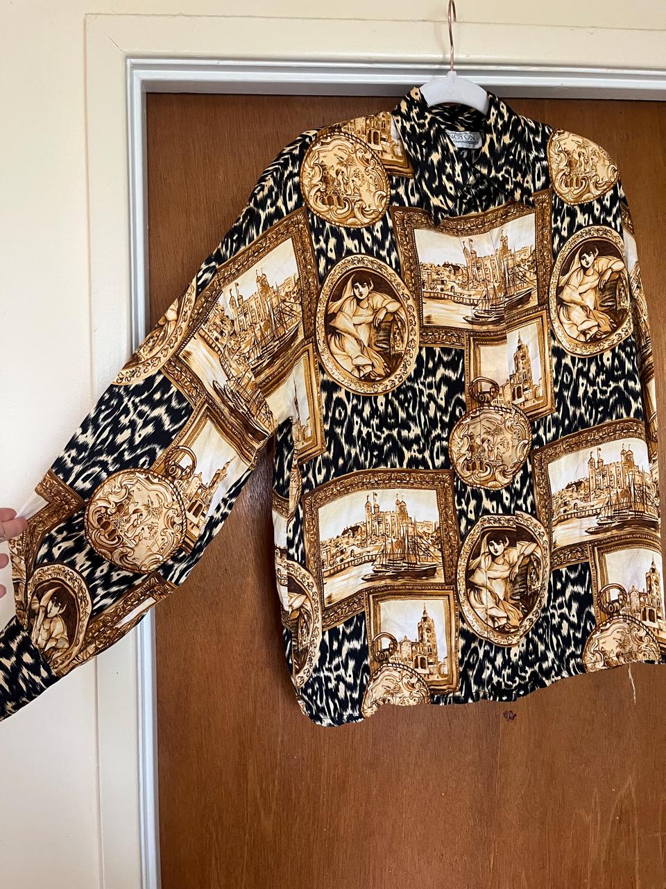 Vintage 80s Framed Art Print Blouse - Best Fits Size XS-M, Possibly L