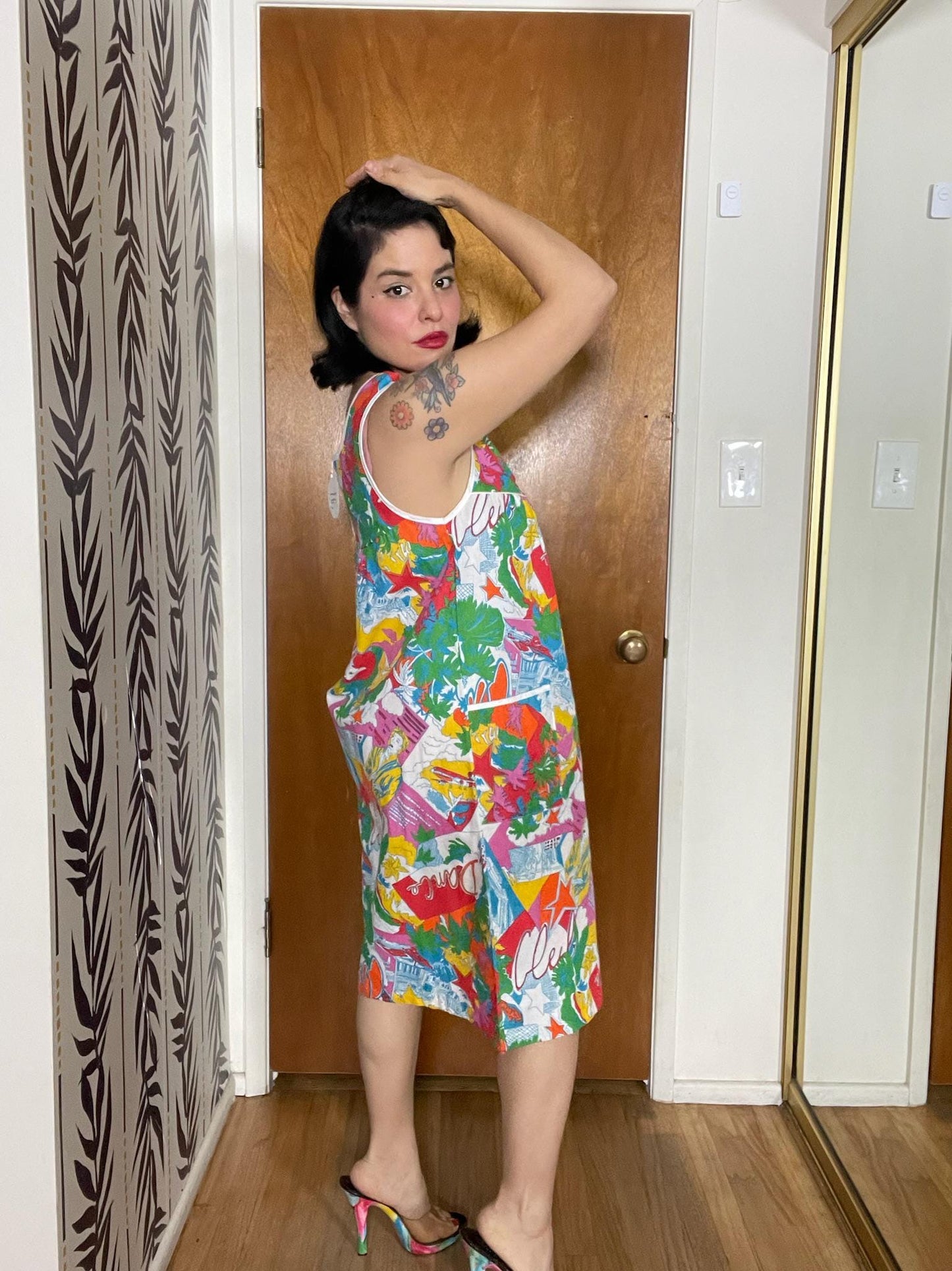 Vintage 70s "Regal Rose Club" Print Dress - Best Fits Size XS-M