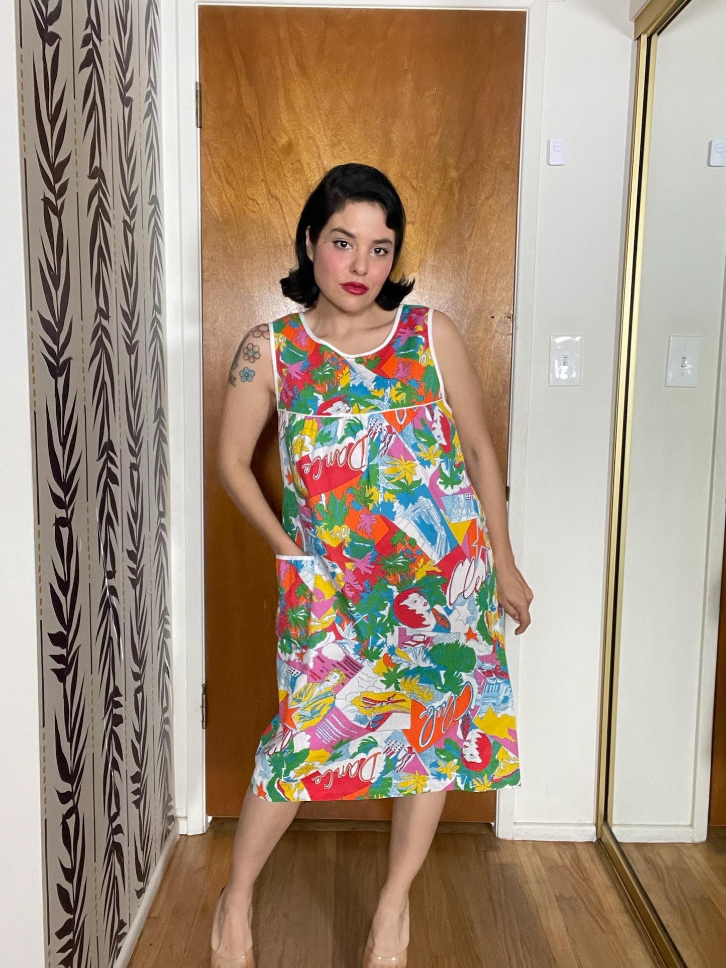 Vintage 70s "Regal Rose Club" Print Dress - Best Fits Size XS-M