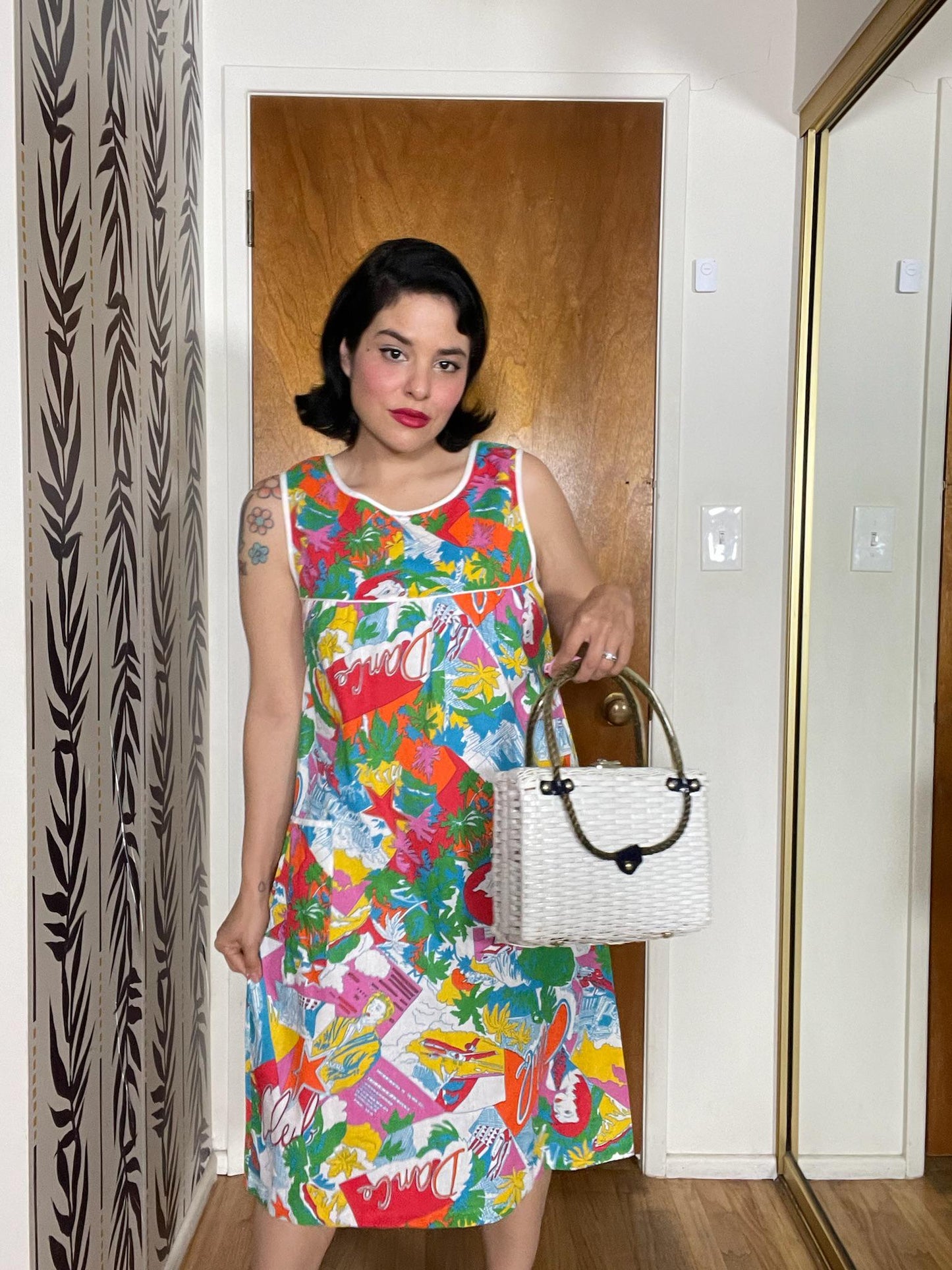 Vintage 70s "Regal Rose Club" Print Dress - Best Fits Size XS-M