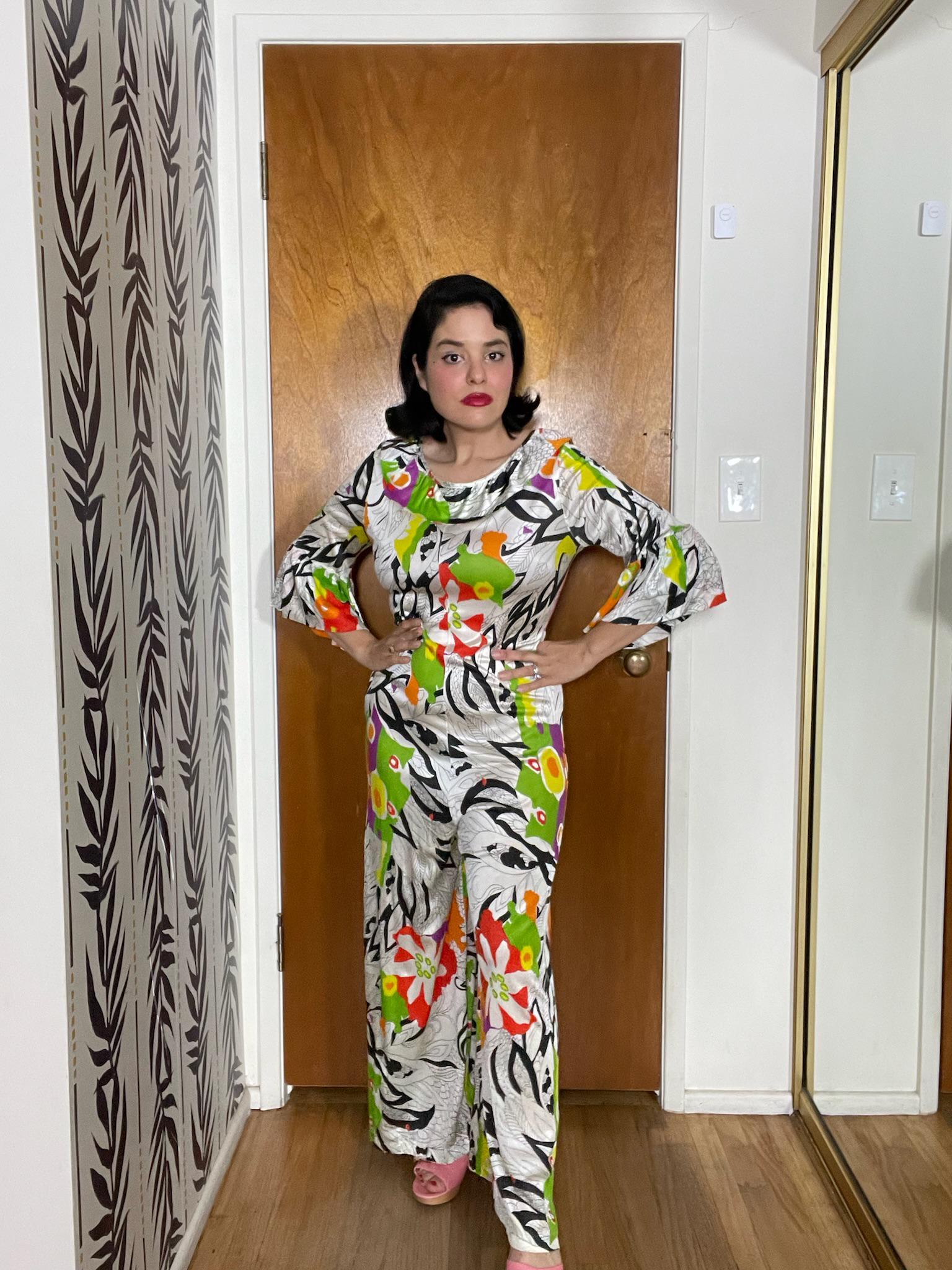 Vintage 60s 70s Tiki Hawaiian Print Jumpsuit - Best Fits Size XS-L