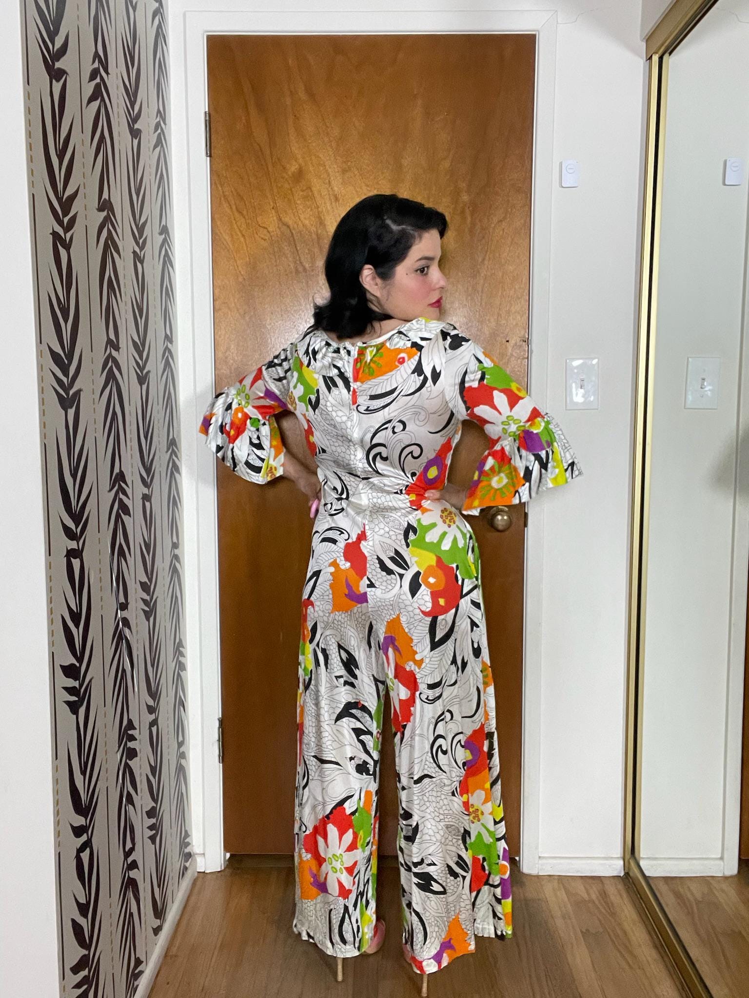 Vintage 60s 70s Tiki Hawaiian Print Jumpsuit - Best Fits Size XS-L