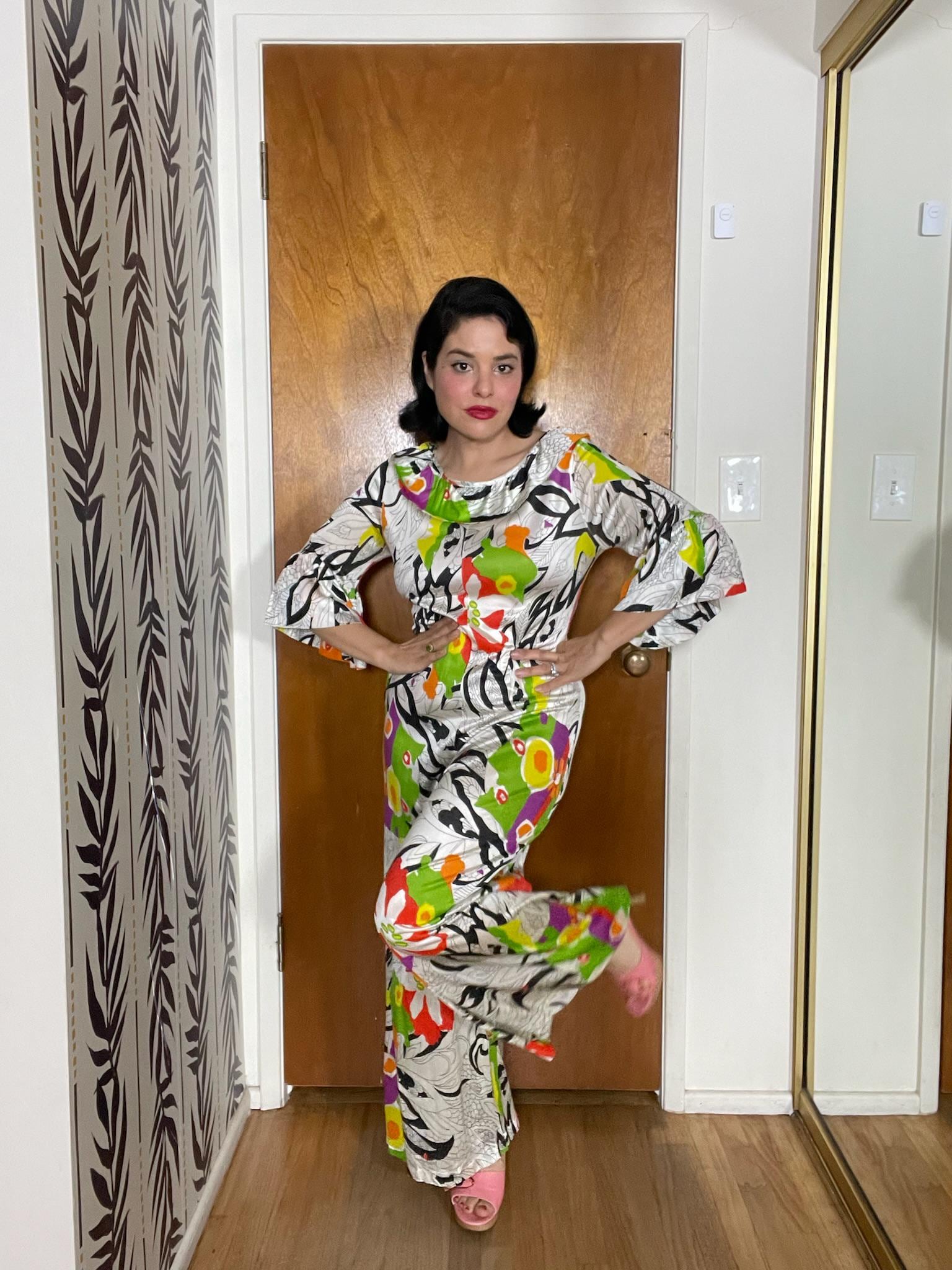 Vintage 60s 70s Tiki Hawaiian Print Jumpsuit - Best Fits Size XS-L