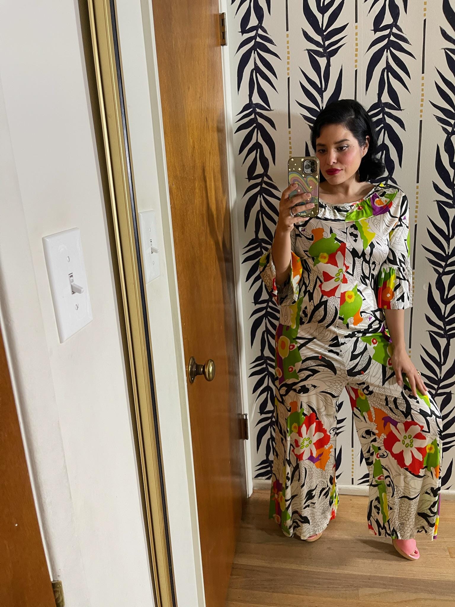 Vintage 60s 70s Tiki Hawaiian Print Jumpsuit - Best Fits Size XS-L