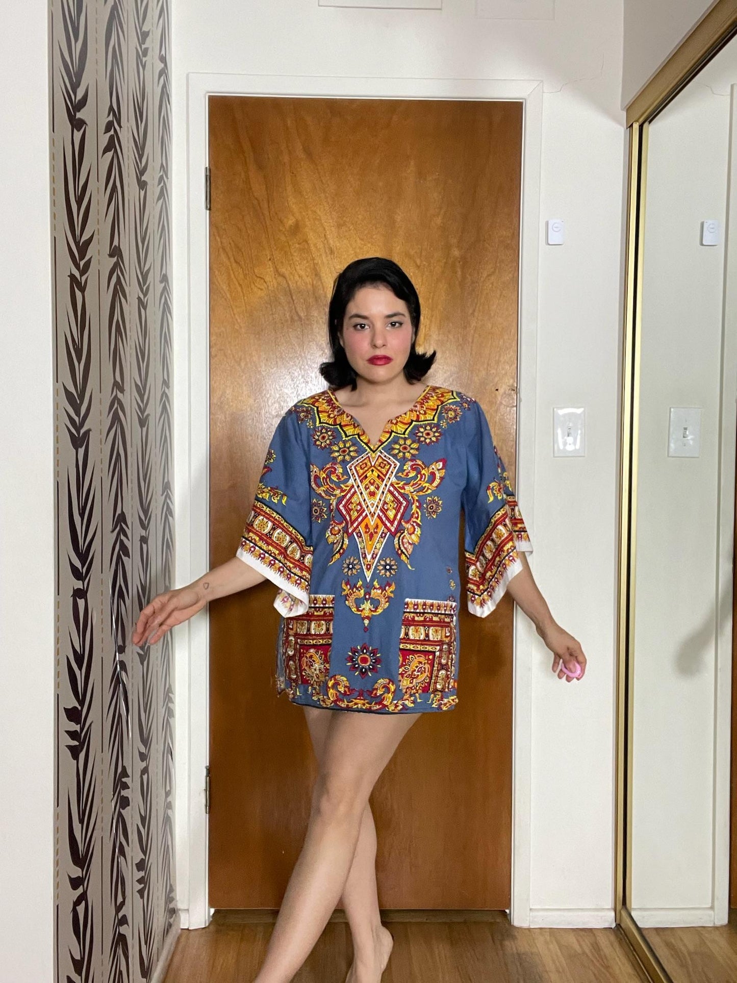 Vintage 60s 70s Phoenix Tunic Mini Dress - Best Fits Size XS-L