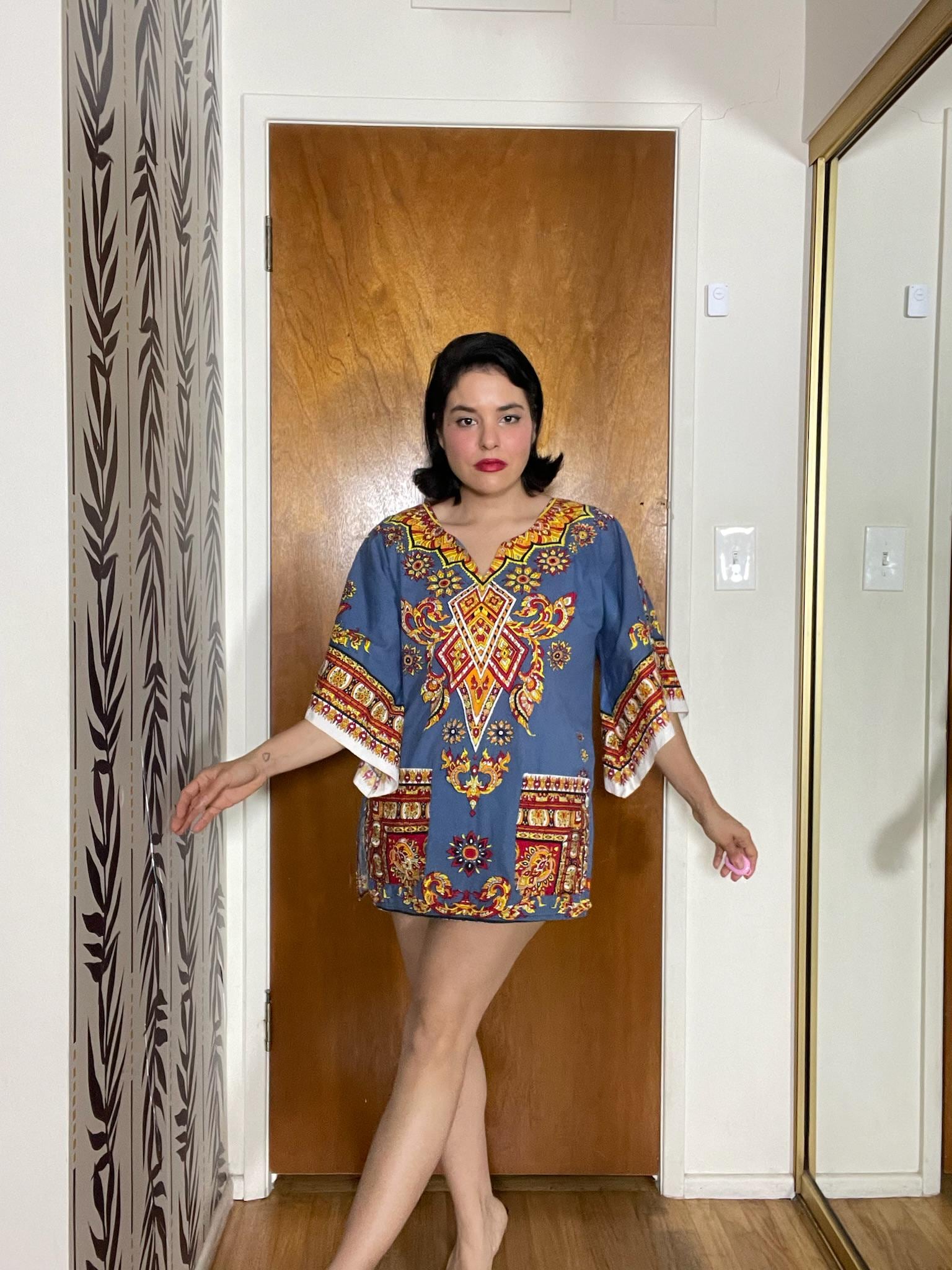 Vintage 60s 70s Phoenix Tunic Mini Dress - Best Fits Size XS-L