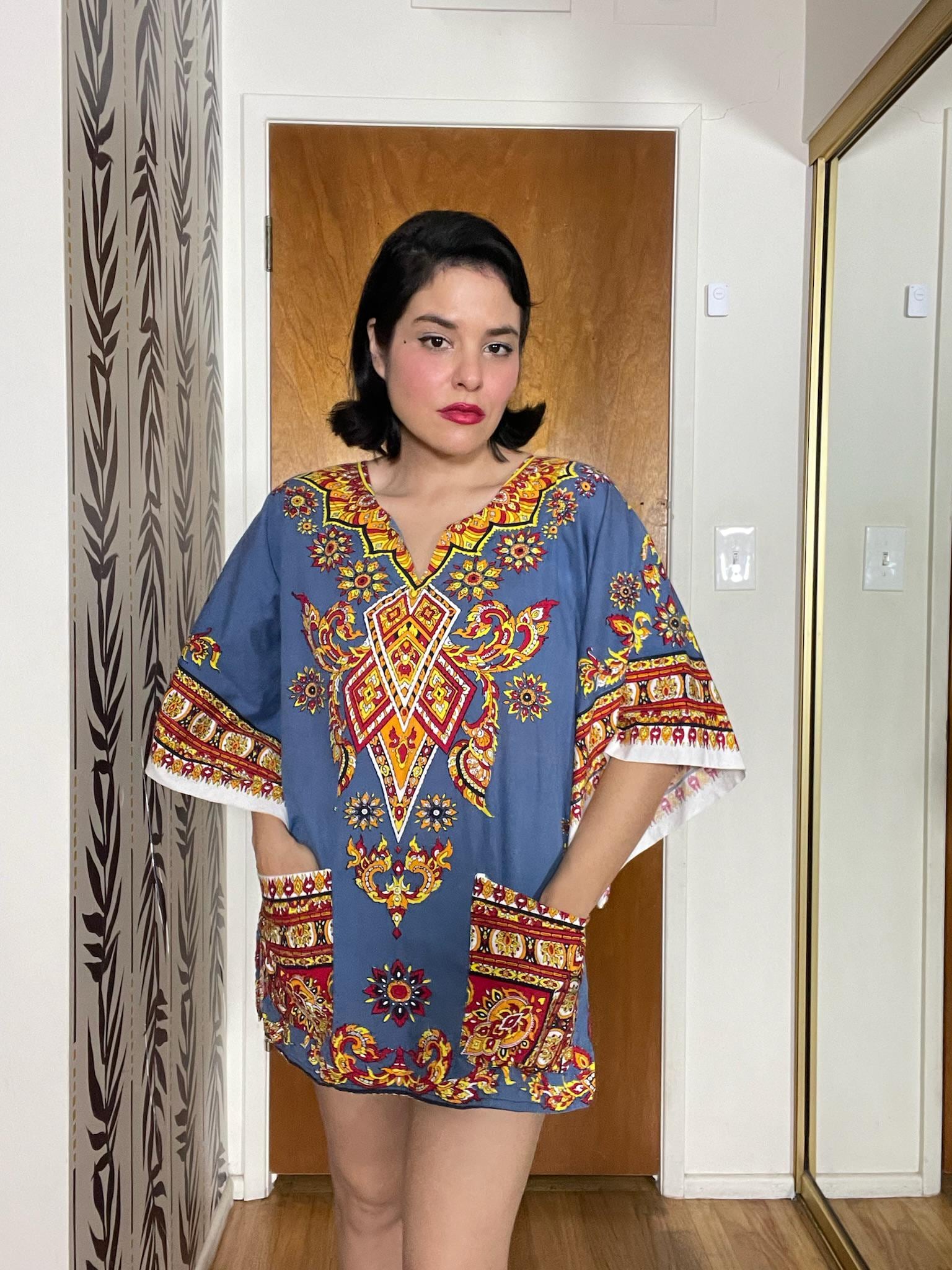 Vintage 60s 70s Phoenix Tunic Mini Dress - Best Fits Size XS-L