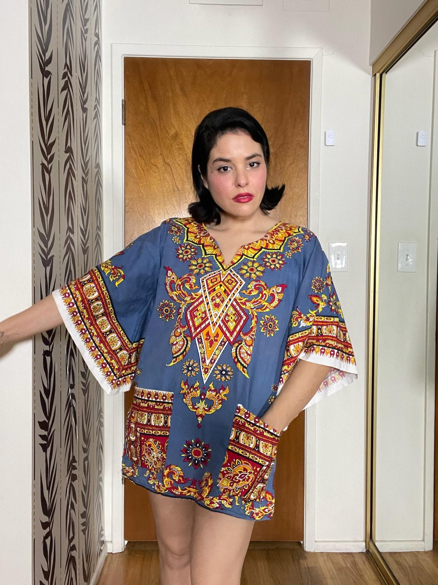 Vintage 60s 70s Phoenix Tunic Mini Dress - Best Fits Size XS-L