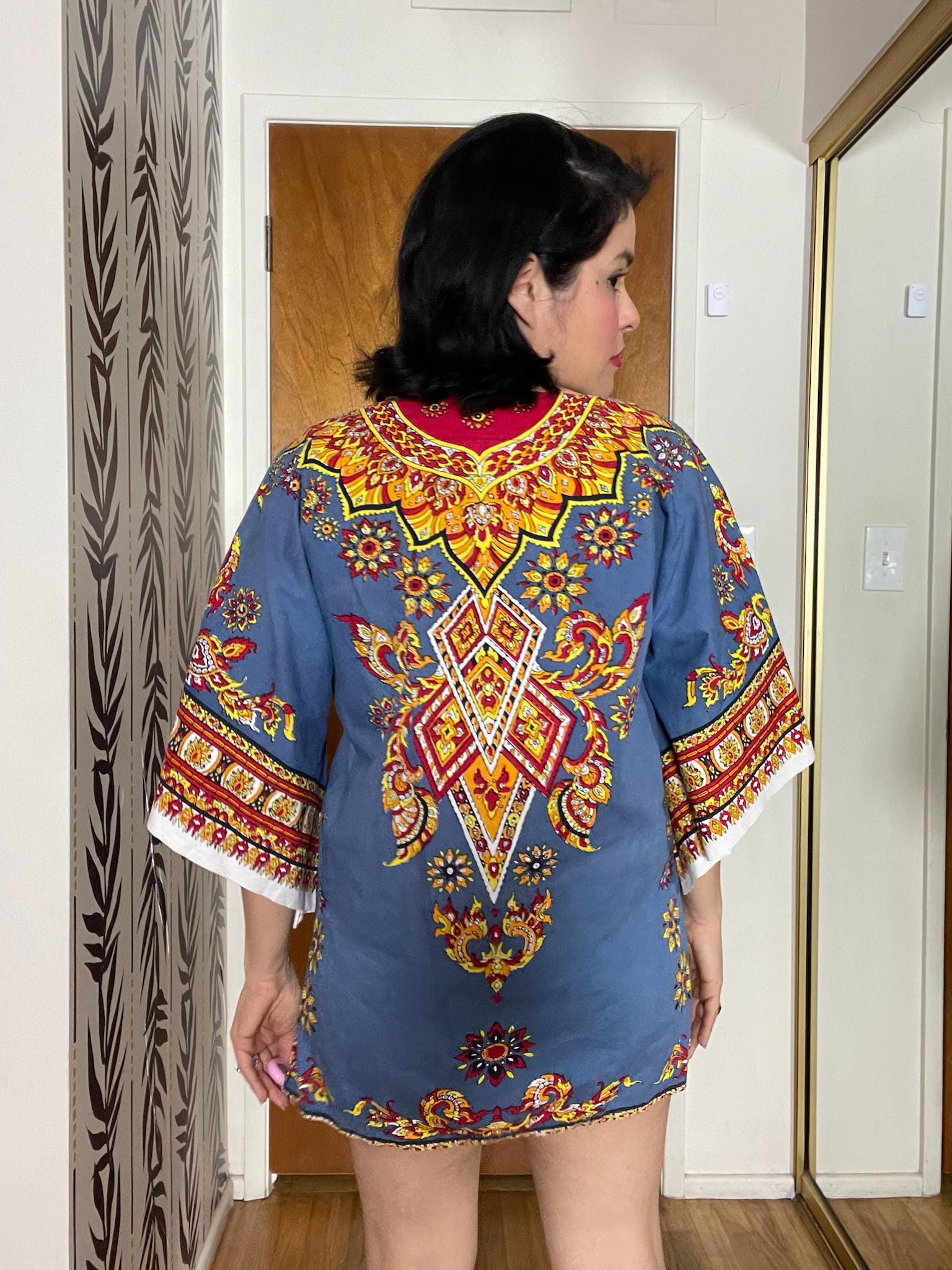 Vintage 60s 70s Phoenix Tunic Mini Dress - Best Fits Size XS-L