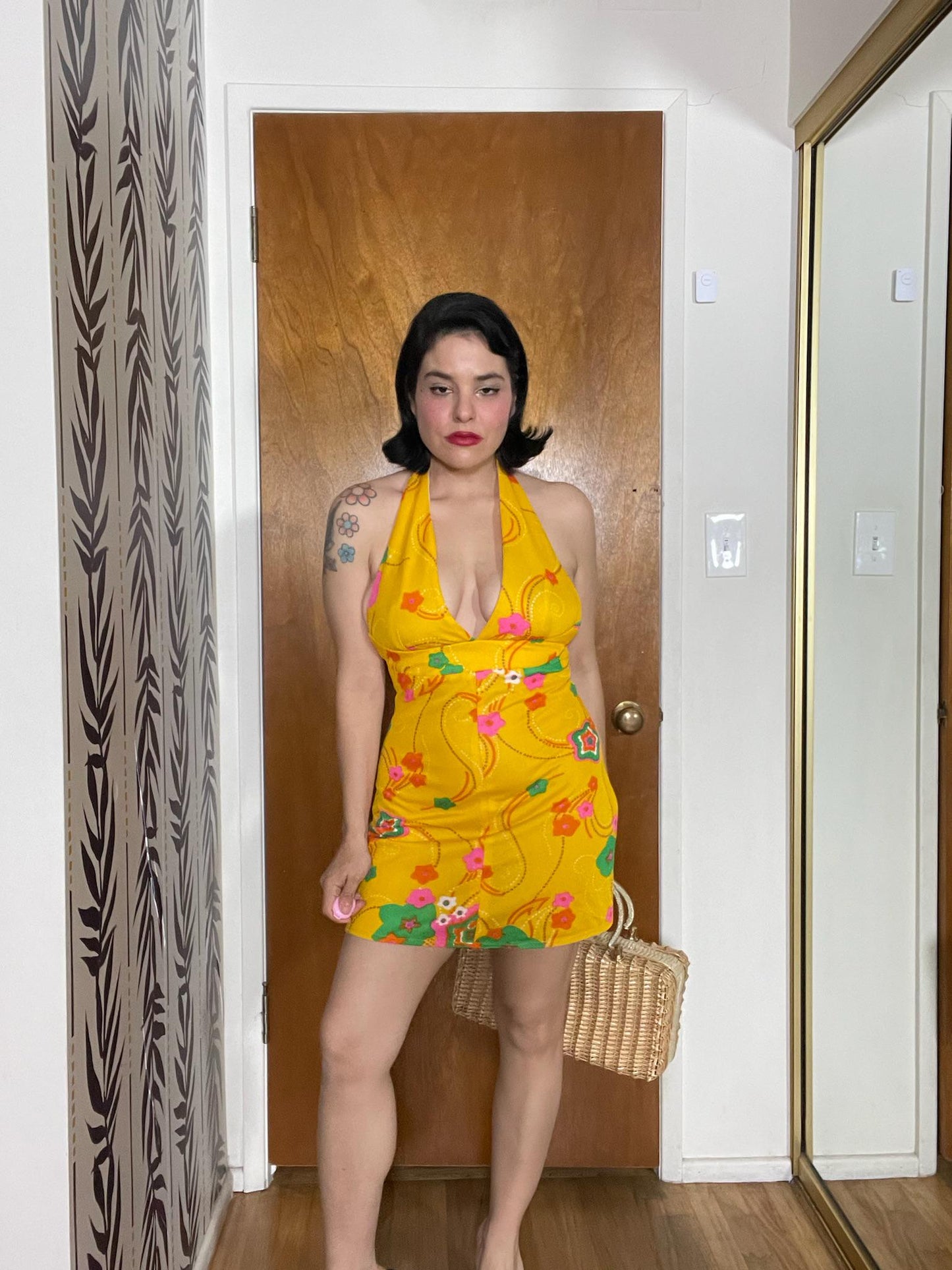 Vintage 60s Yellow Halter Mini Dress - Best Fits Size XS-S