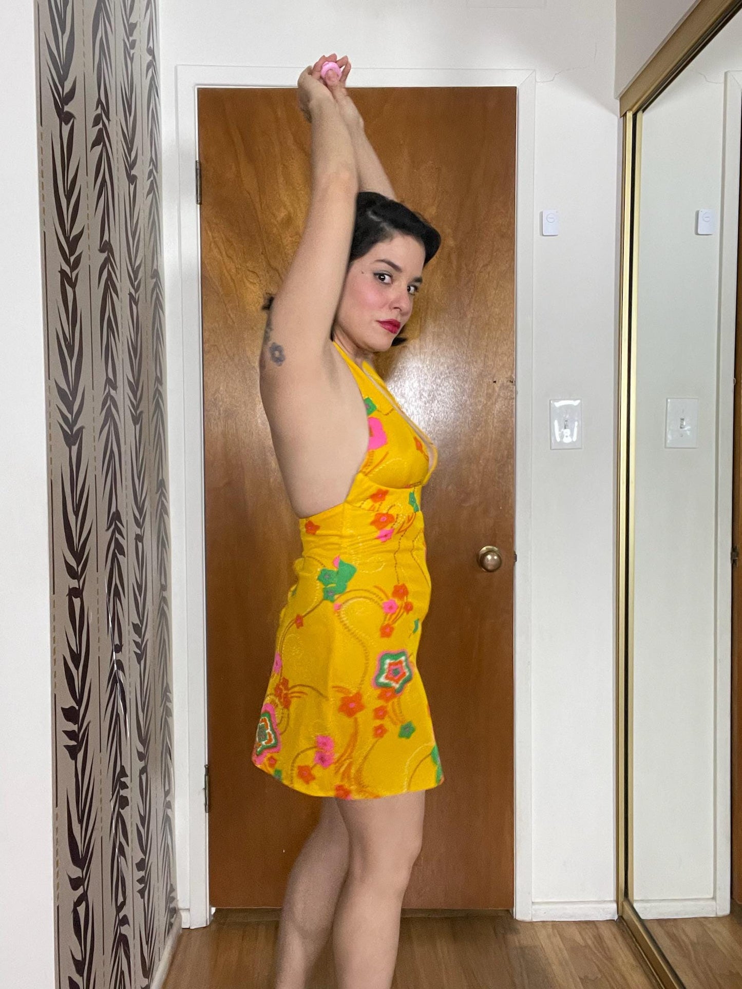 Vintage 60s Yellow Halter Mini Dress - Best Fits Size XS-S