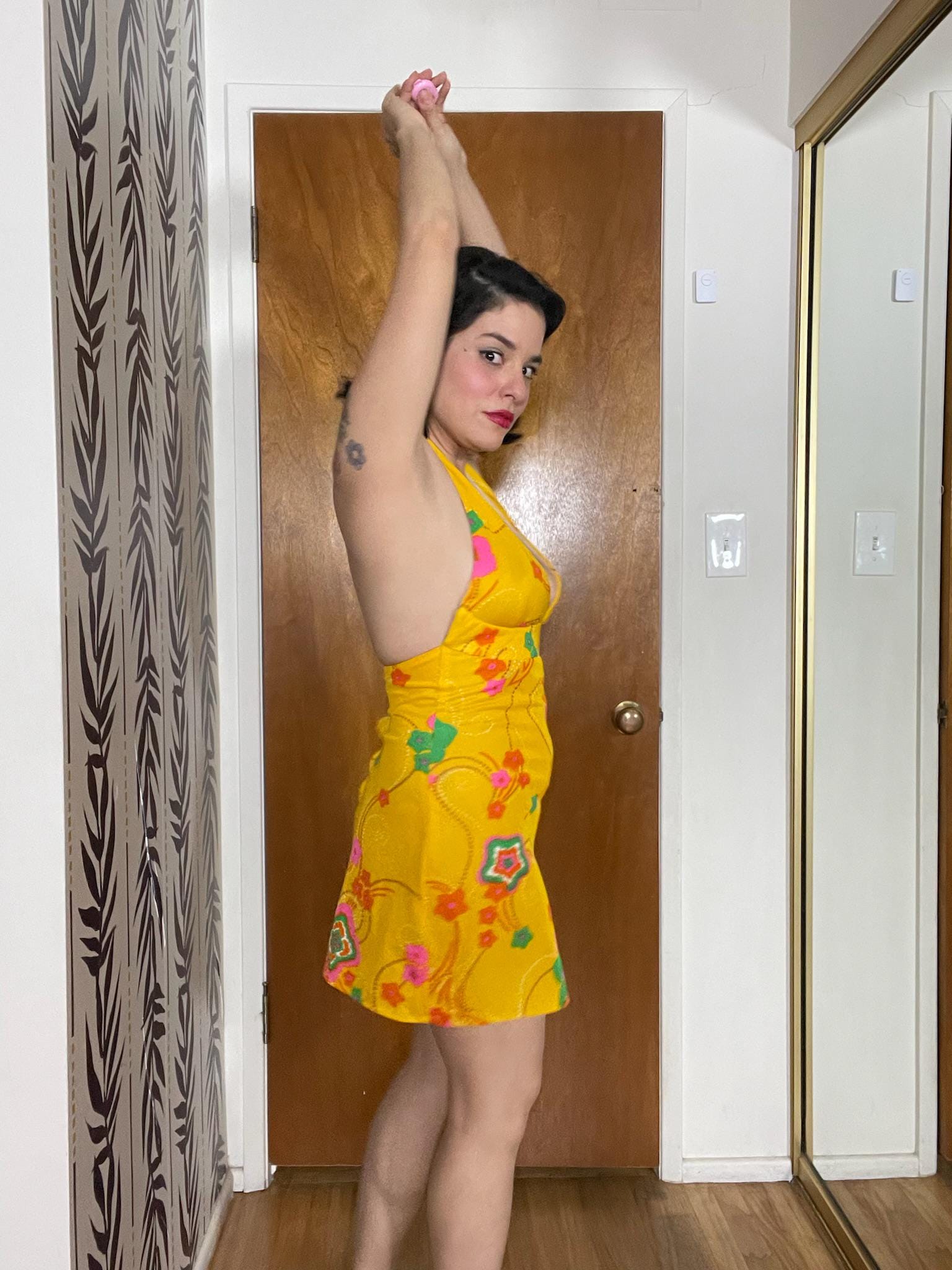 Vintage 60s Yellow Halter Mini Dress - Best Fits Size XS-S