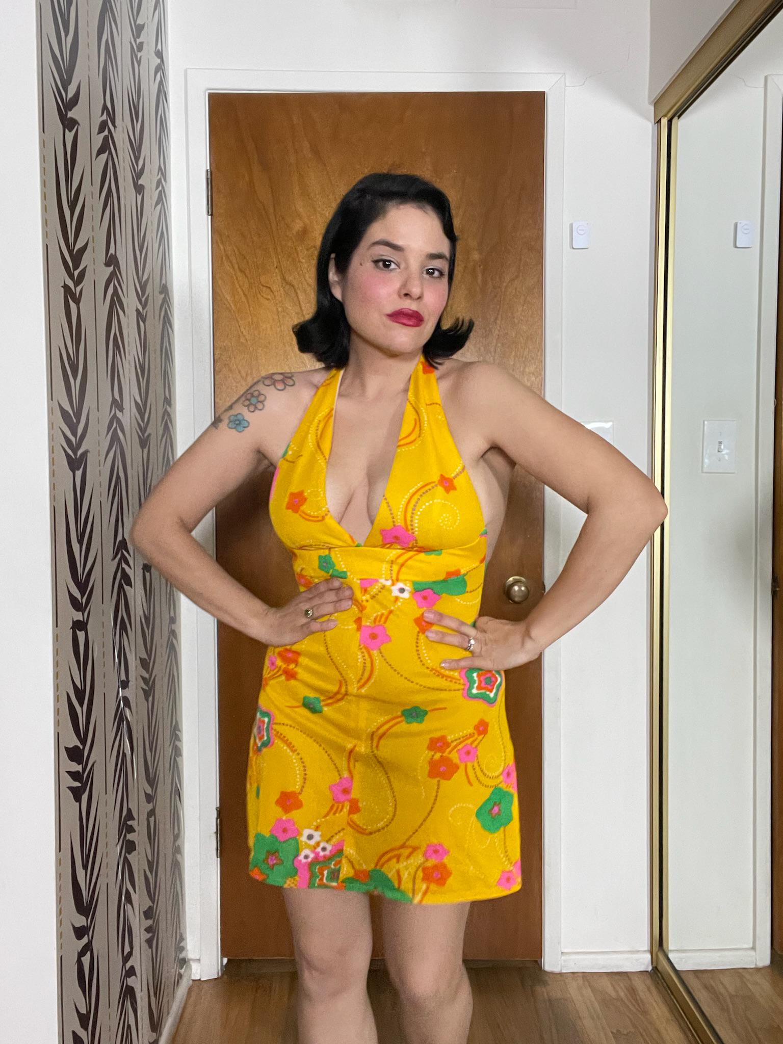 Vintage 60s Yellow Halter Mini Dress - Best Fits Size XS-S