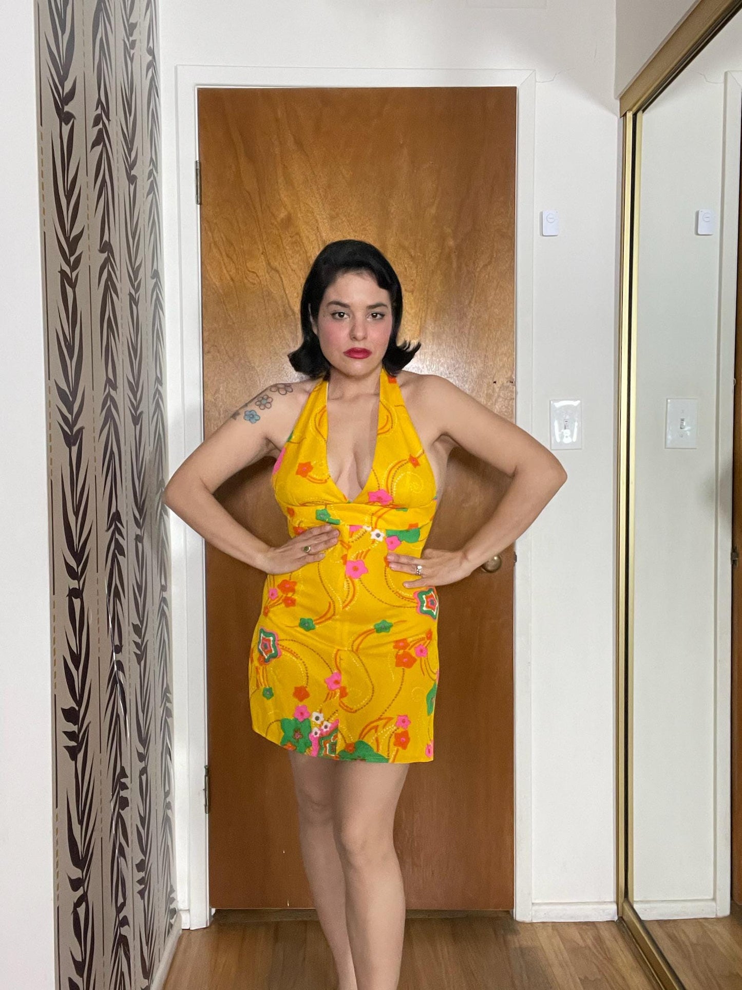 Vintage 60s Yellow Halter Mini Dress - Best Fits Size XS-S