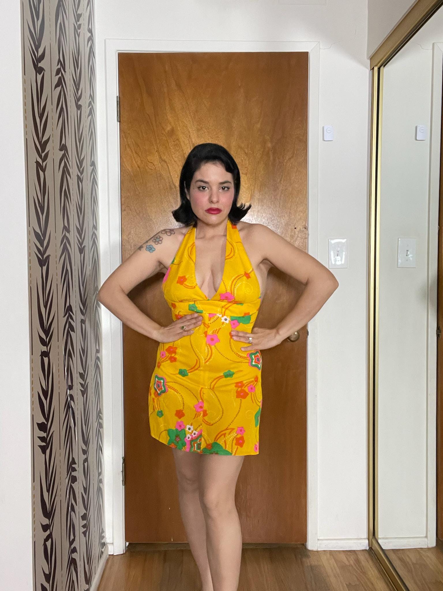 Vintage 60s Yellow Halter Mini Dress - Best Fits Size XS-S