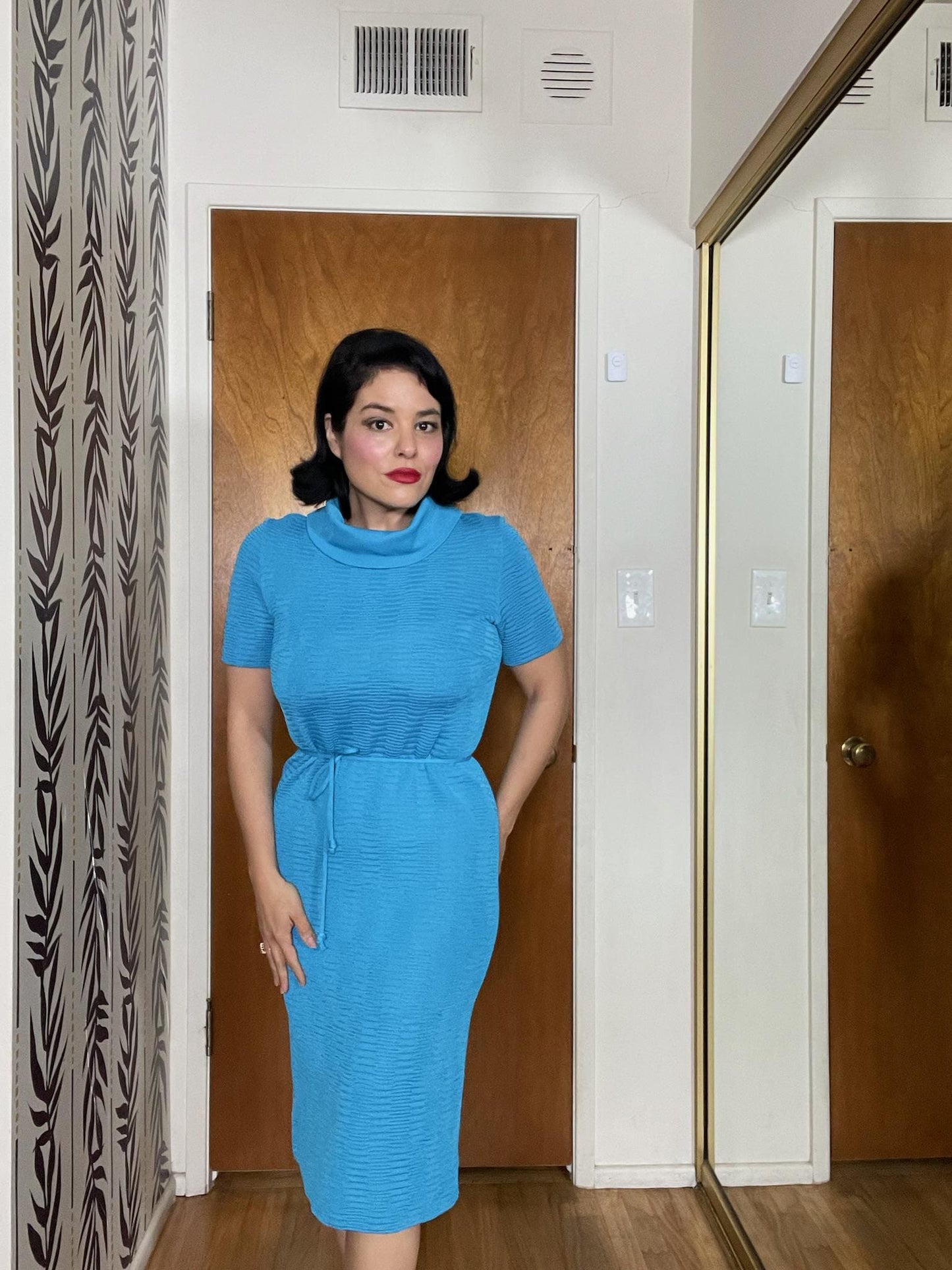 Vintage 60s Blue Wiggle Knit Dress - Best Fits Size S-L