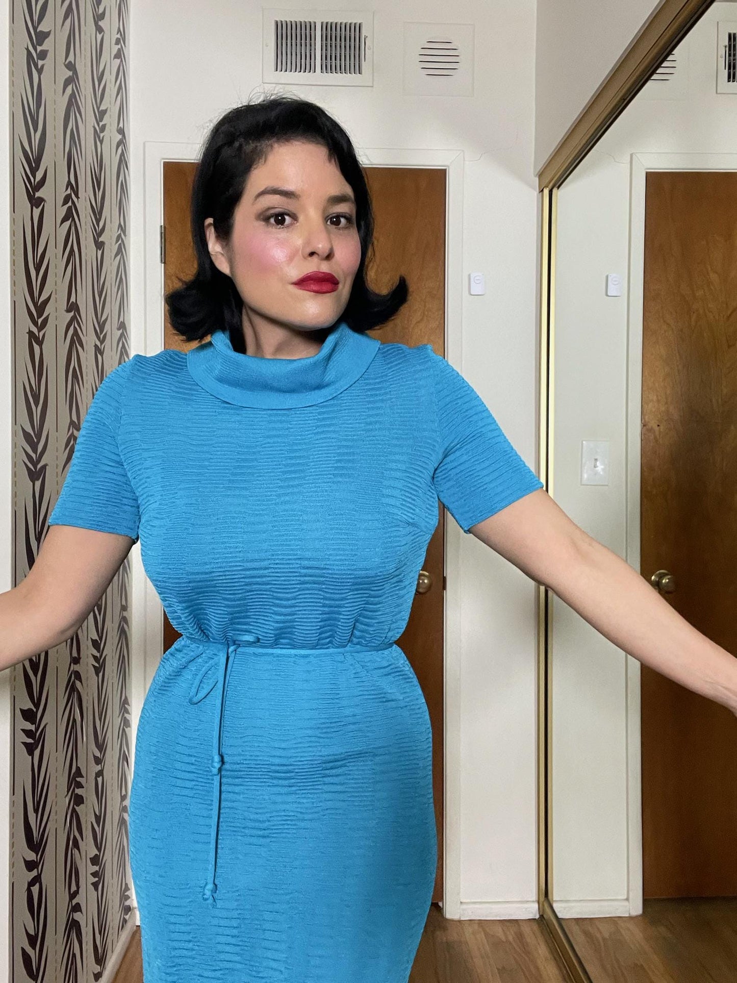 Vintage 60s Blue Wiggle Knit Dress - Best Fits Size S-L