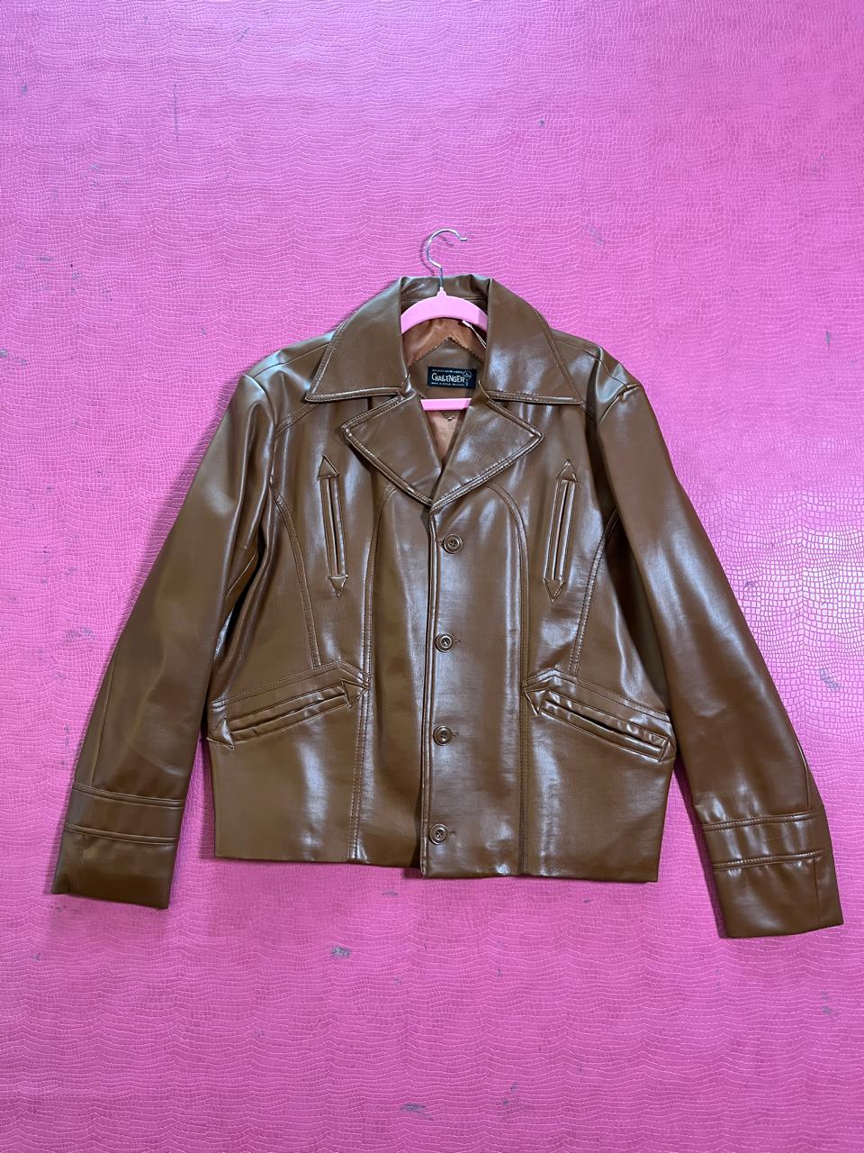 Vintage 80s Brown Faux Leather Jacket - Fits Size XS-L