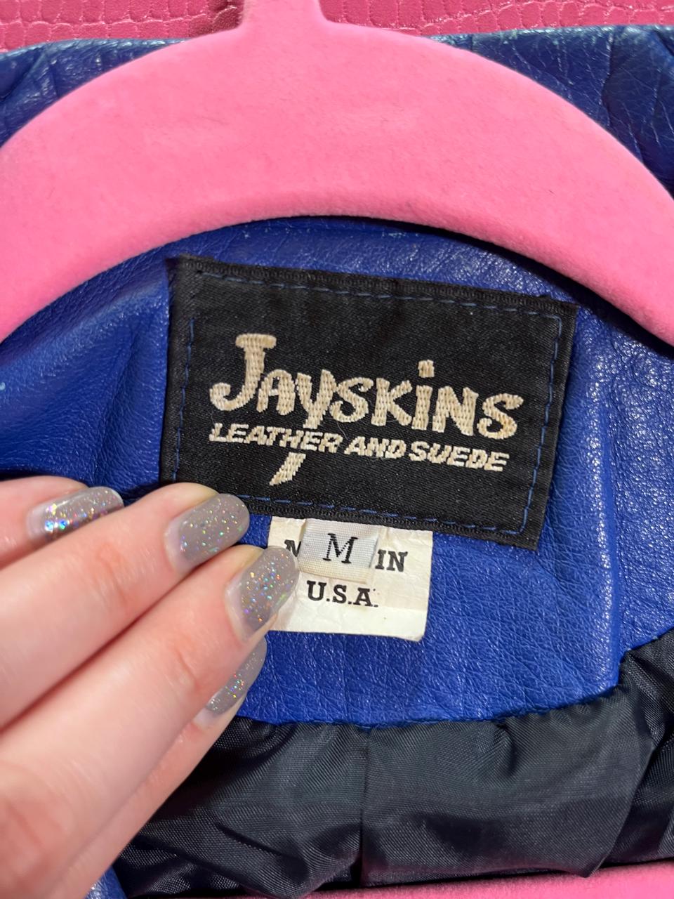 Vintage 80s "Jayskins" Blue Leather Jacket - Fits Most Sizes
