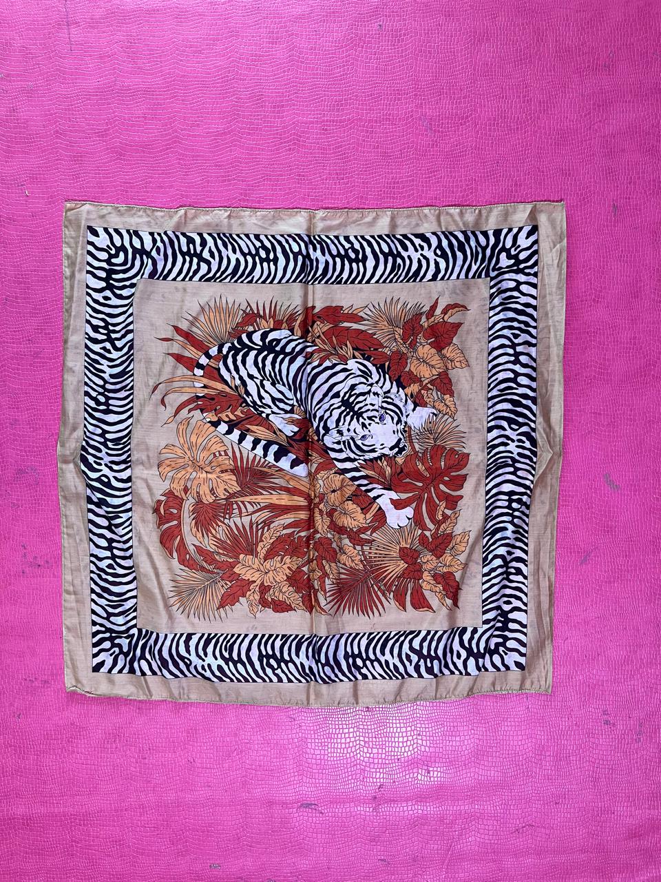 Vintage Silk White Tiger Scarf