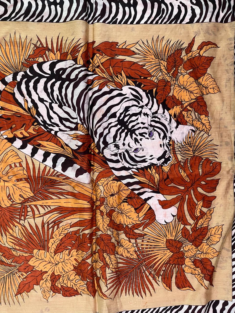 Vintage Silk White Tiger Scarf