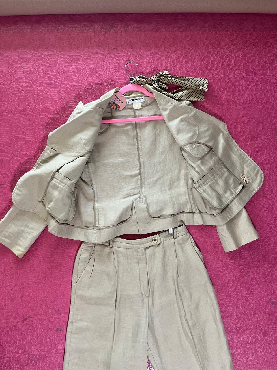 Vintage 80s "Sonia Rykiel" Beige Pant Suit - Best Fits Size XS-M
