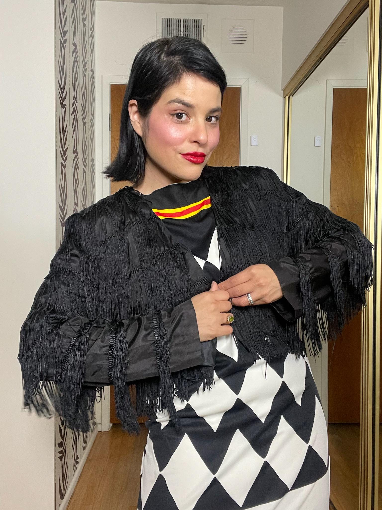 Vintage 80s Black Fringe Bolero Jacket - Fits Most Sizes